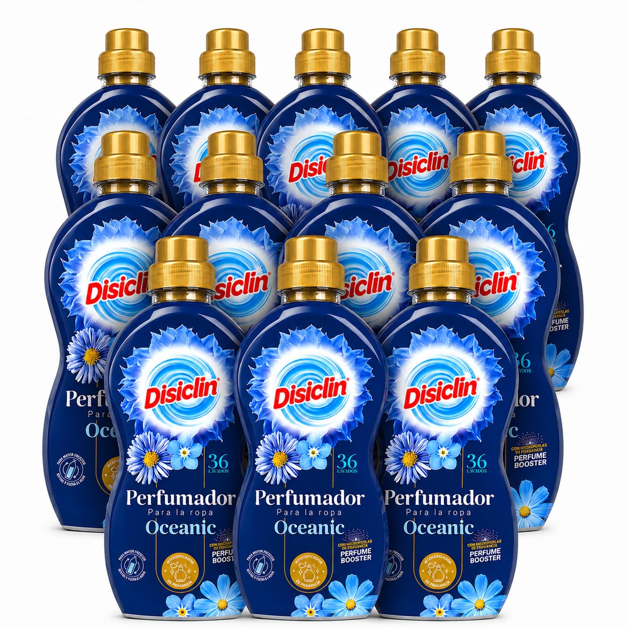 Disclin | Perfumador para la Ropa Oceanic 720 ml | Pack de 12 Unidades | Aditivo Líquido para Lavadora | Intensificador de Fragancia con Microperlas | Aroma Fresco y Duradero | RASMACOR