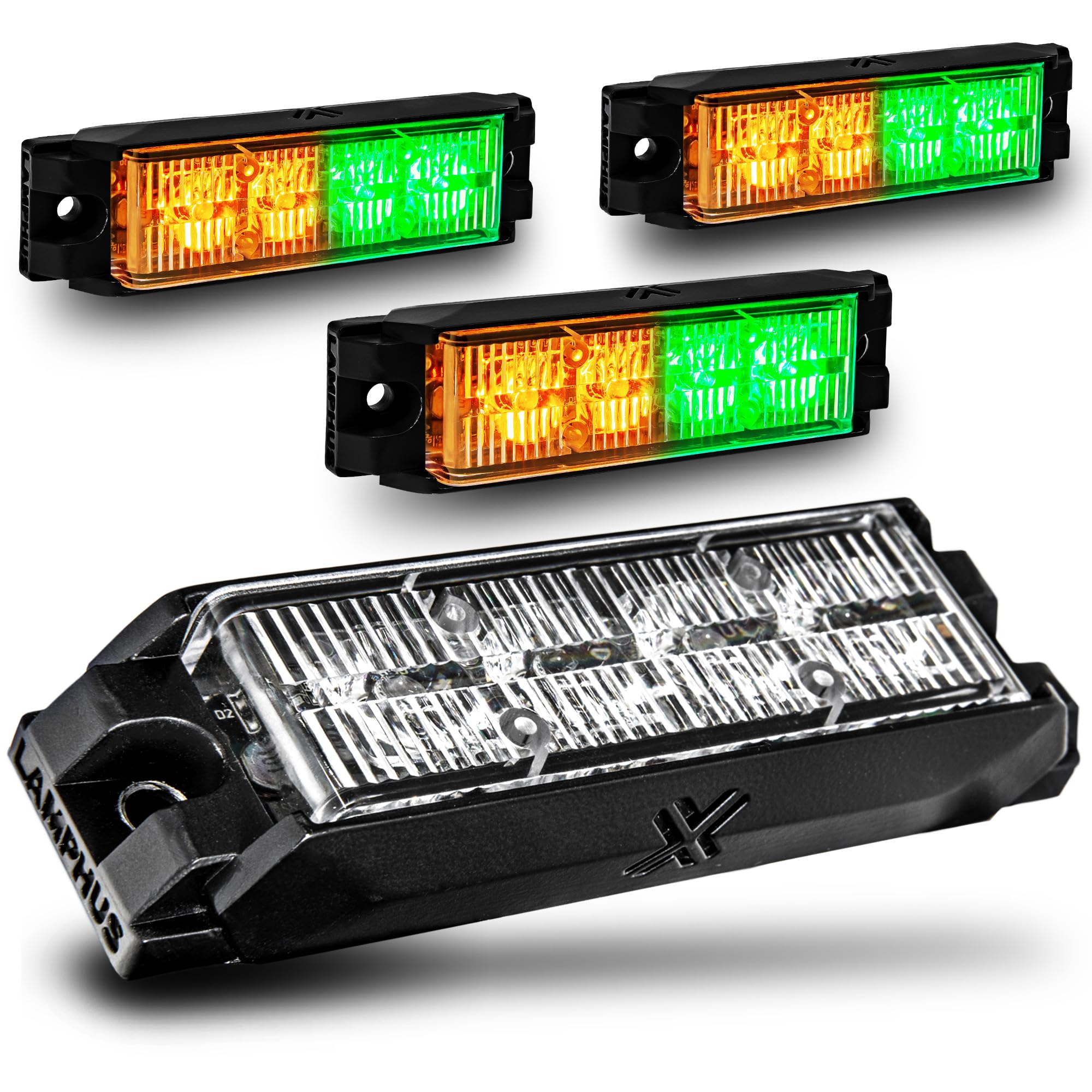 LAMPHUS NanoFlare 4pc 4W Amber Green LED Police Grill Strobe Warning Lights