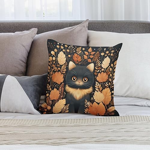 Miniatura 7 de Funda de cojín con diseño de hojas de arce de gato, diseño de otoño para sala de otoño, Acción de Gracias, calabaza, cuadrada, suave, doble cara,