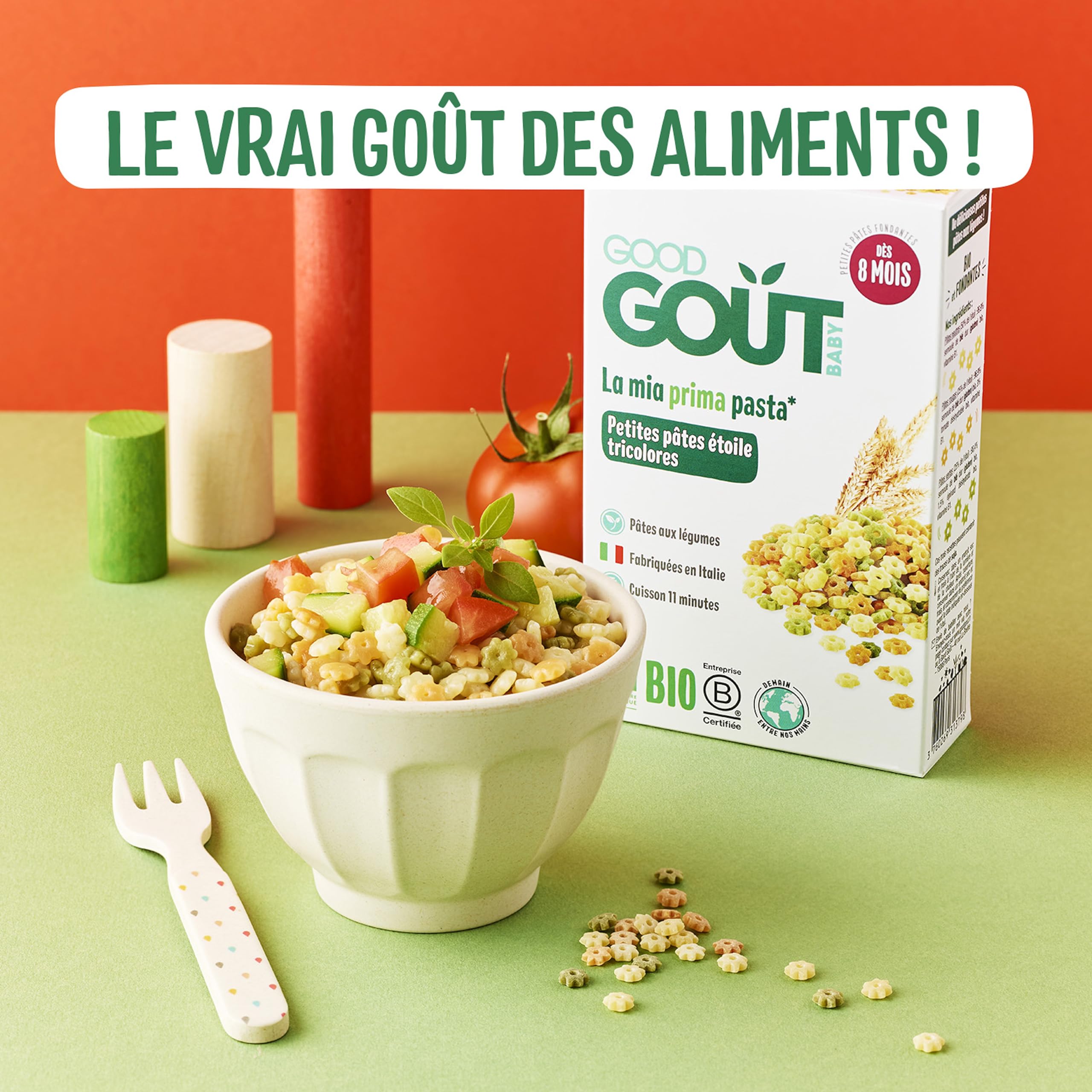 GOOD GOÛT - Petites Pâtes Étoiles Tricolores - Dès 8 Mois - Fondantes - Fabriquées En Italie - Cuisson 11 Min - 250g - 4