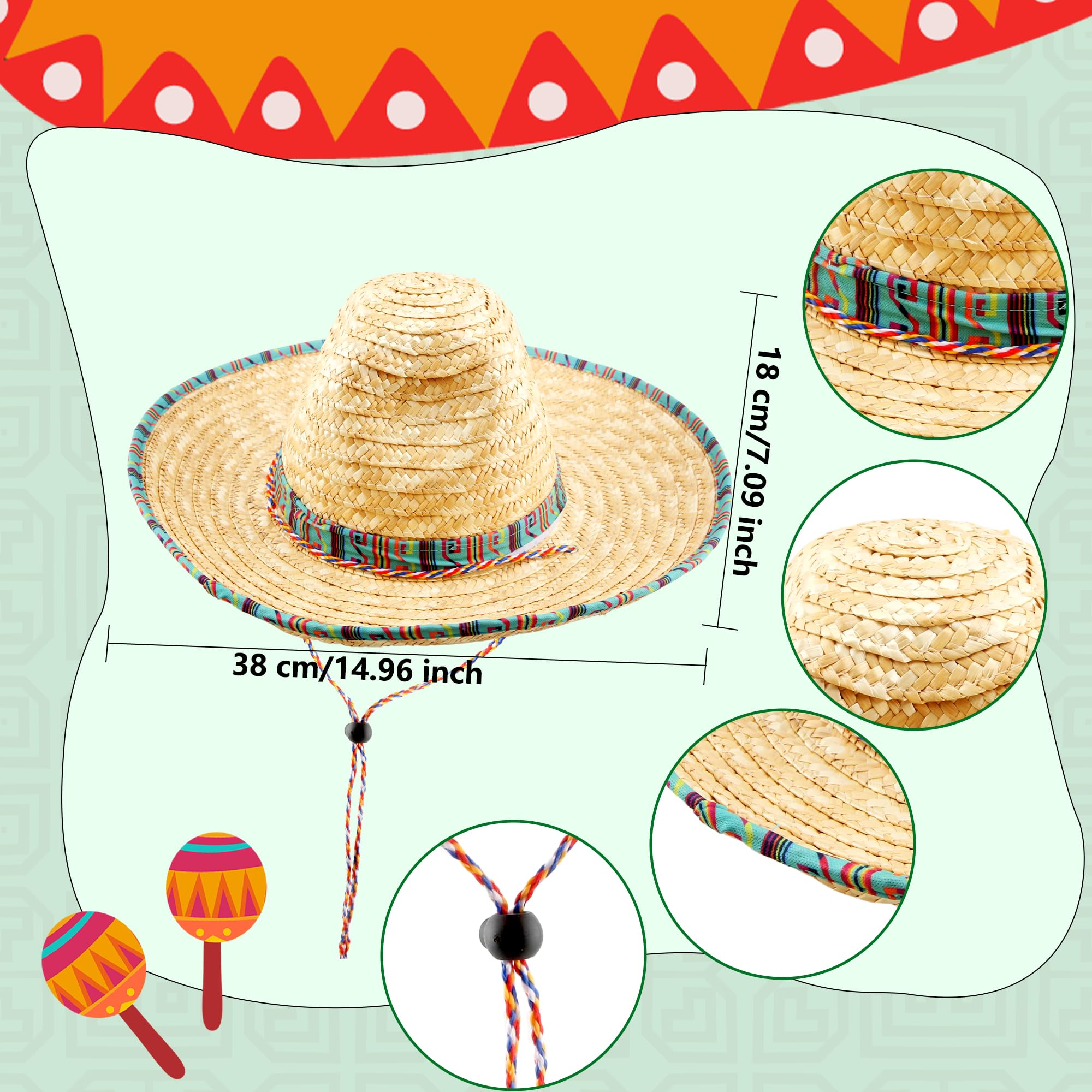 2 Pack Giant Mexican Sombrero Hat Cinco de Mayo Fiesta Straw Hat for Mexican Party Decor Favors Luau Event Photo Props (Color Style 2)