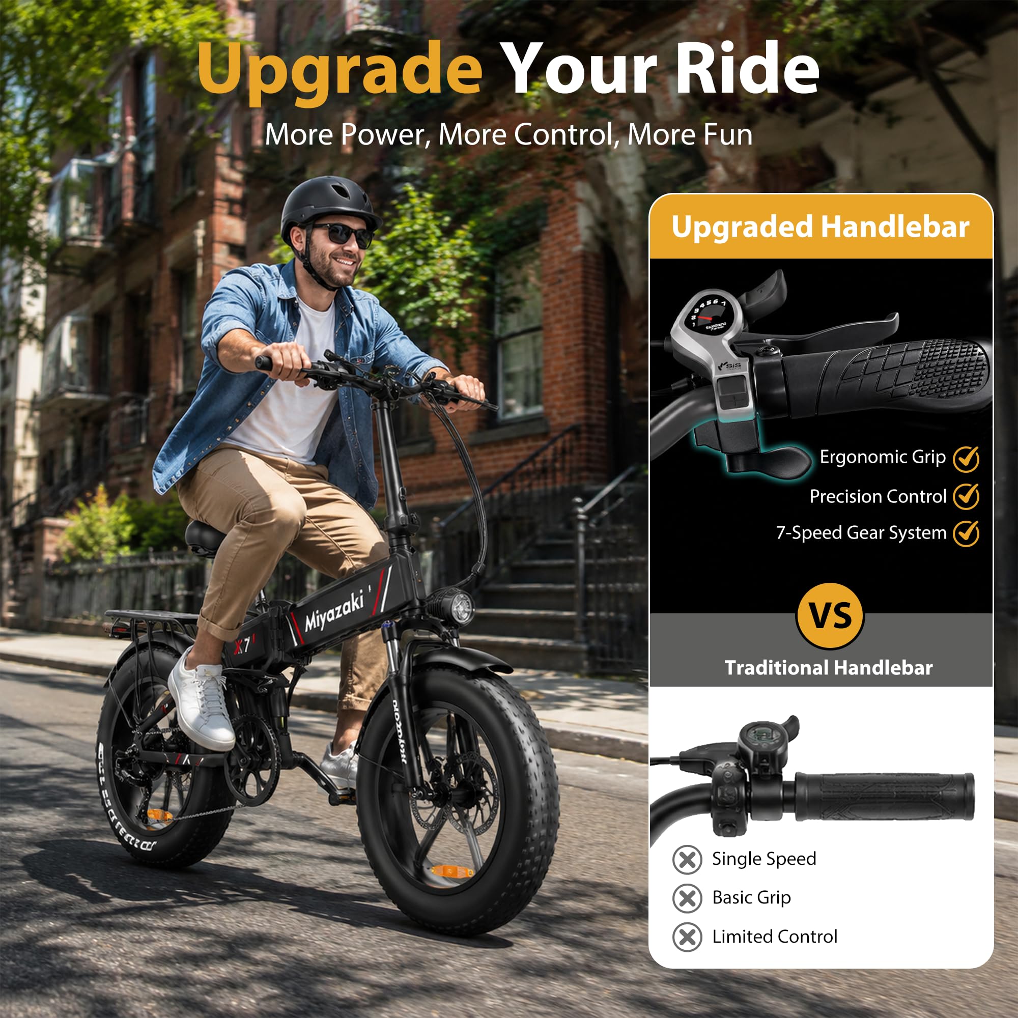 Miyazaki Bicicletta Elettrica Pieghevole per Adulti, Telaio in Alluminio Aerospaziale, Motore Brushless, Ebike Pieghevole con Batteria Removibile da 48V 14Ah, Pneumatici Fat da 20"x4.0"