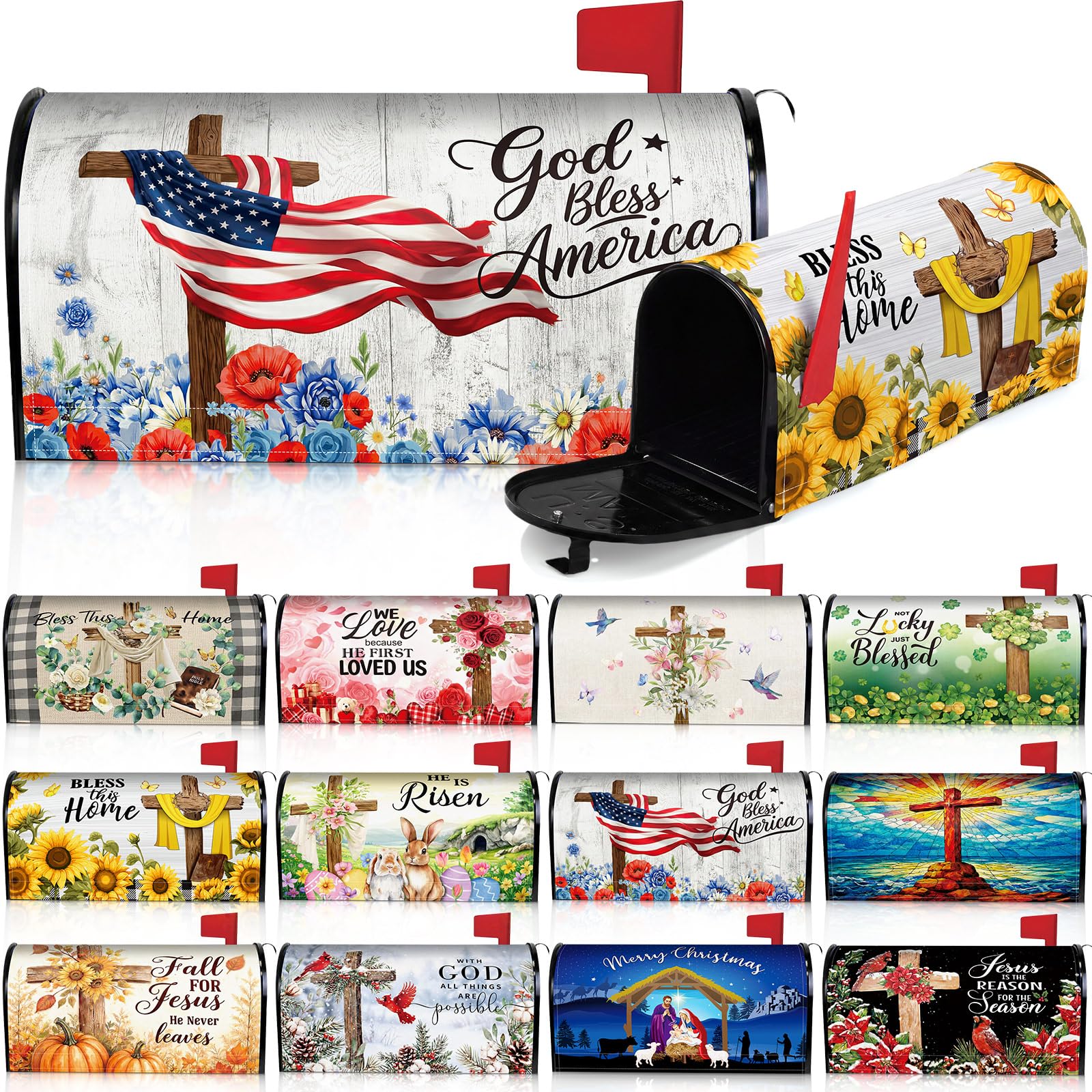 Teenyyou 12 Pcs Christian Seasonal Magnetic Mailbox Covers
