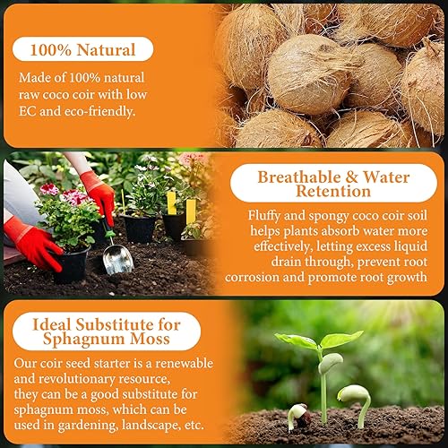 Miniatura 4 de Legigo Ladrillo de fibra de coco orgánico de 10 libras para plantas, 100% natural comprimido de coco con bajo equilibrio de EC y pH, fibra de coco