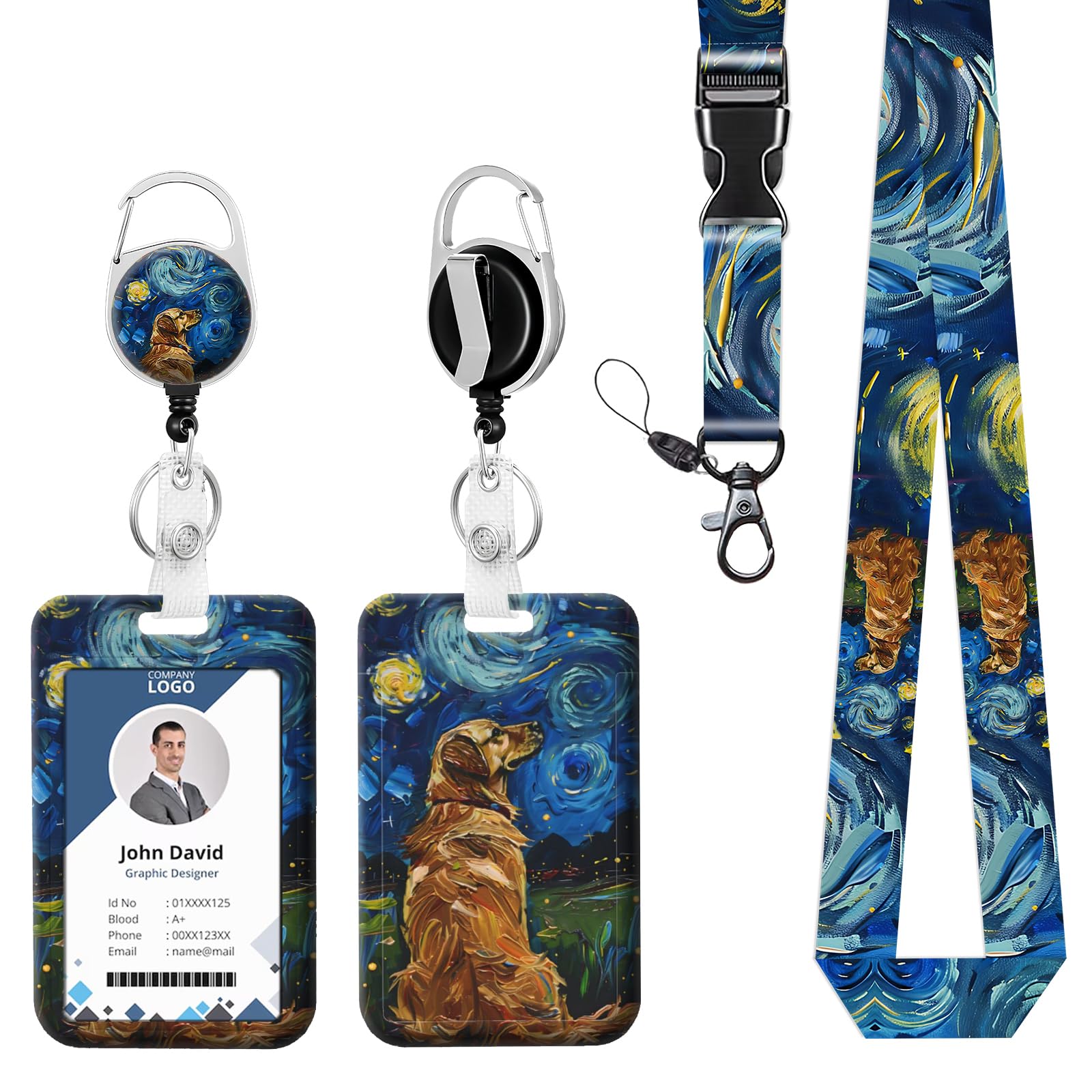 ID Badge Holder with Lanyard Dog Retractable Reel Lanyards for ID Badges Name Tag Clips Funny Nurse Teacher Office Student Gift