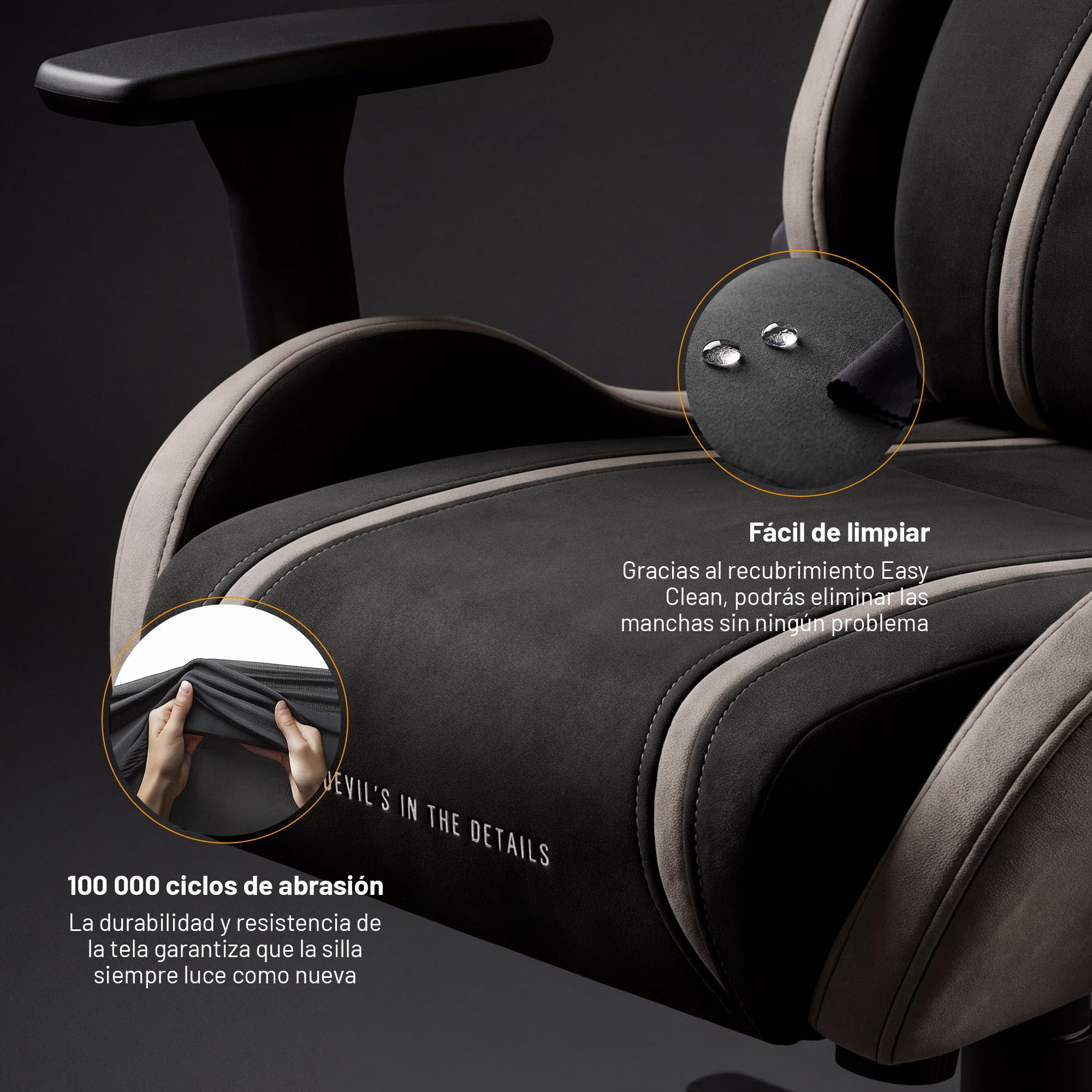 Diablo Silla Gaming ergonomica Tela Transpirable Silla Gamer giratoria hasta 140 kg Respaldo reclinable 140 Grados reposabrazos 3D Ajustables cojin Lumbar reposacabezas Oficina Camel Black