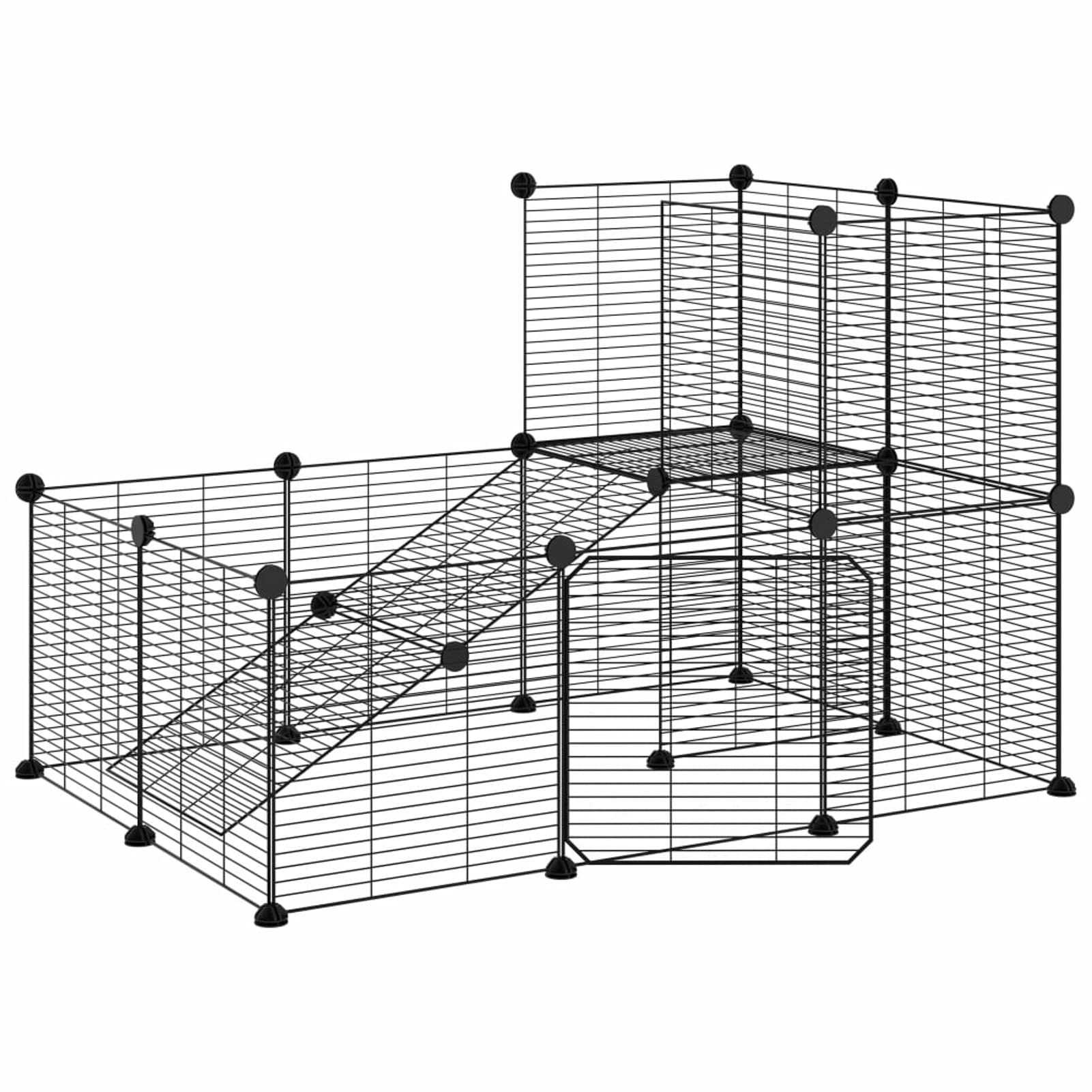 LAPOOH Jaula para Mascotas de 20 Paneles Puerta, Jaulas para Conejos, Jaula Cobaya, Valla para Mascotas, Recinto para Conejos, Parque para Conejos, Cosas para Conejos, Acero Negro 35x35 cm