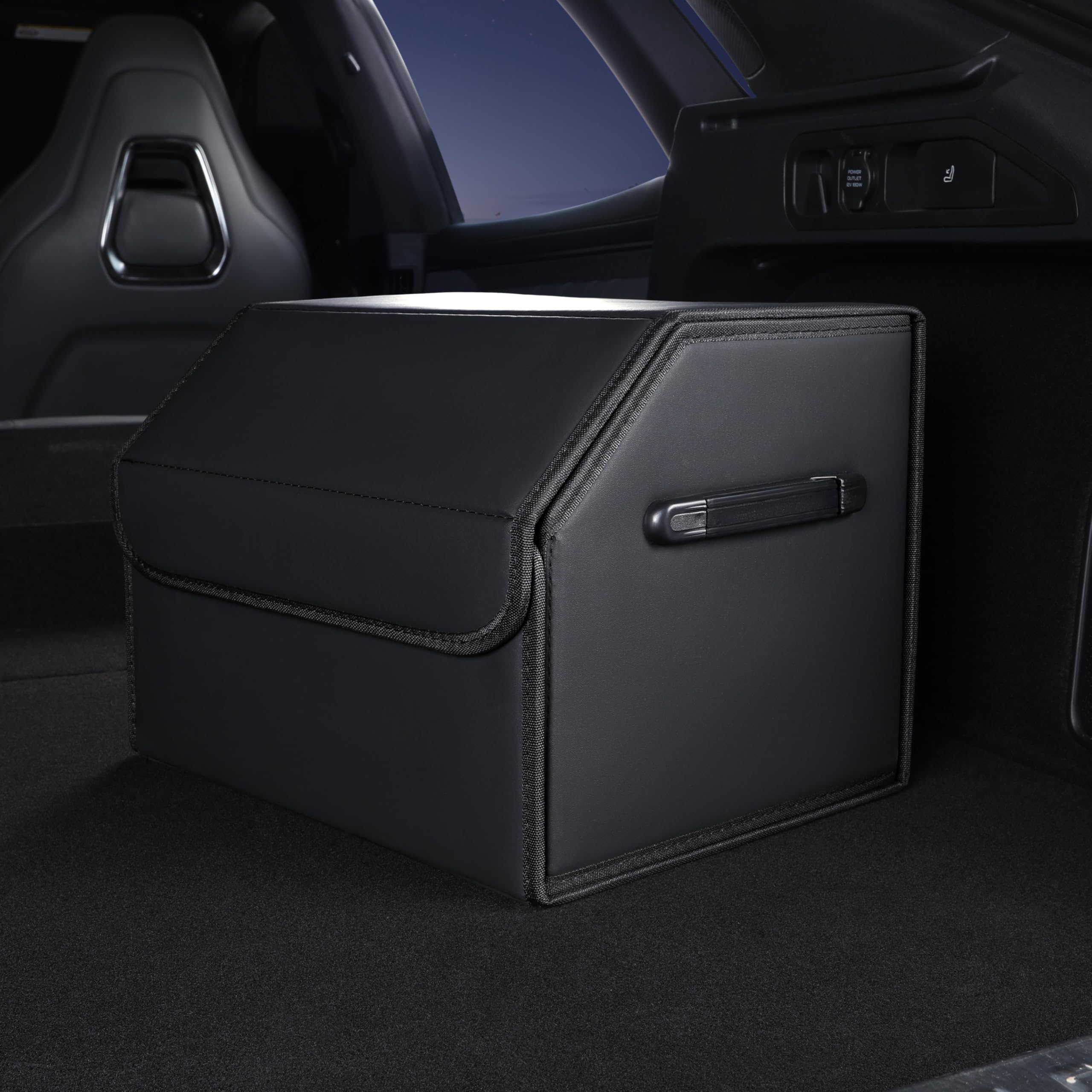 Organizador de cajuela, organizadores de coche y almacenamiento, caja de almacenamiento de cuero negro con tapa, tablero de fibra, plegable, 2 K pulgadas ³ (tamaño A)