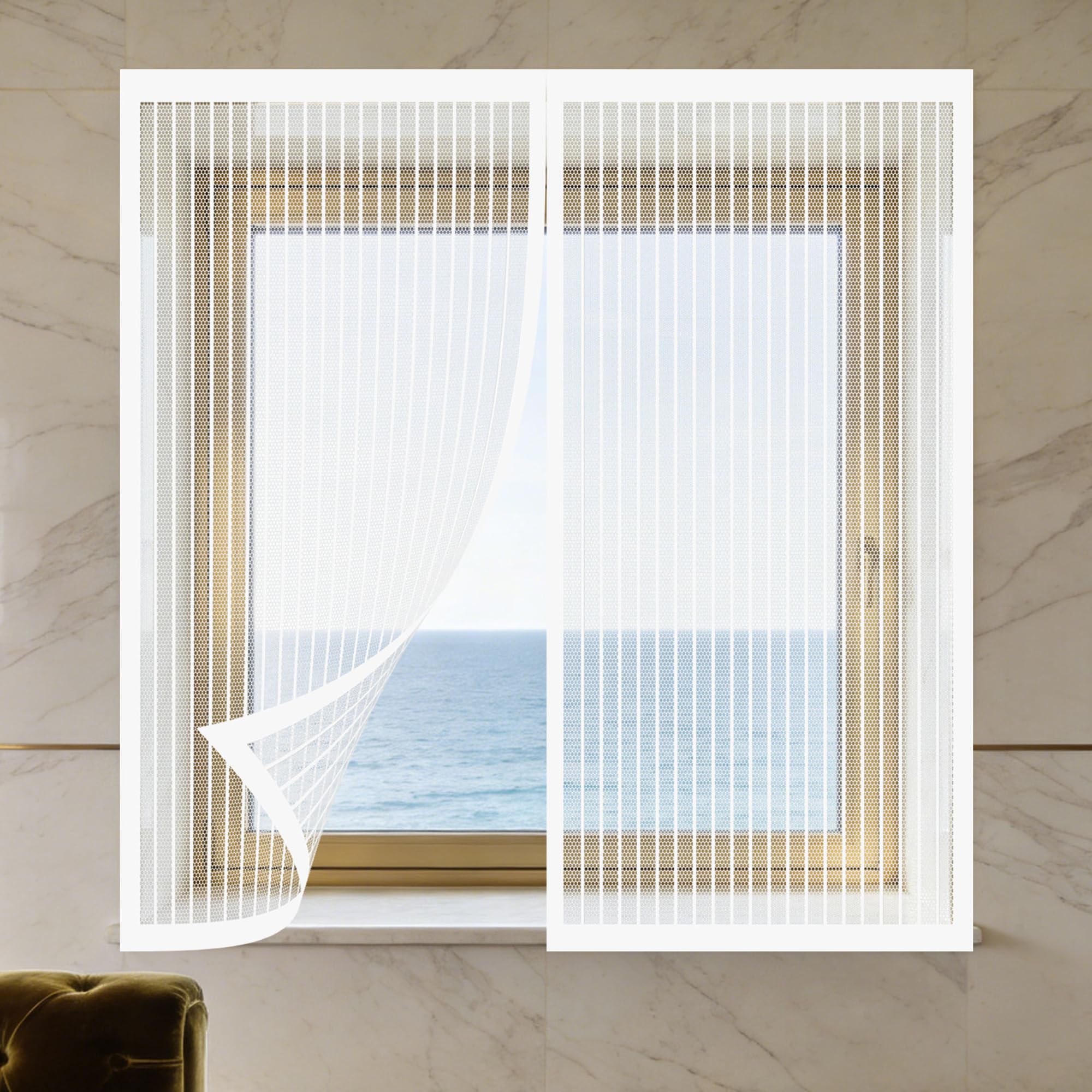 Magnetic Net Window 165 x 105 cm with Selfadhesive Durable ‎Polyester Window Screen Mesh with Installation Accessories for Windows Doors and Patio Screens, White