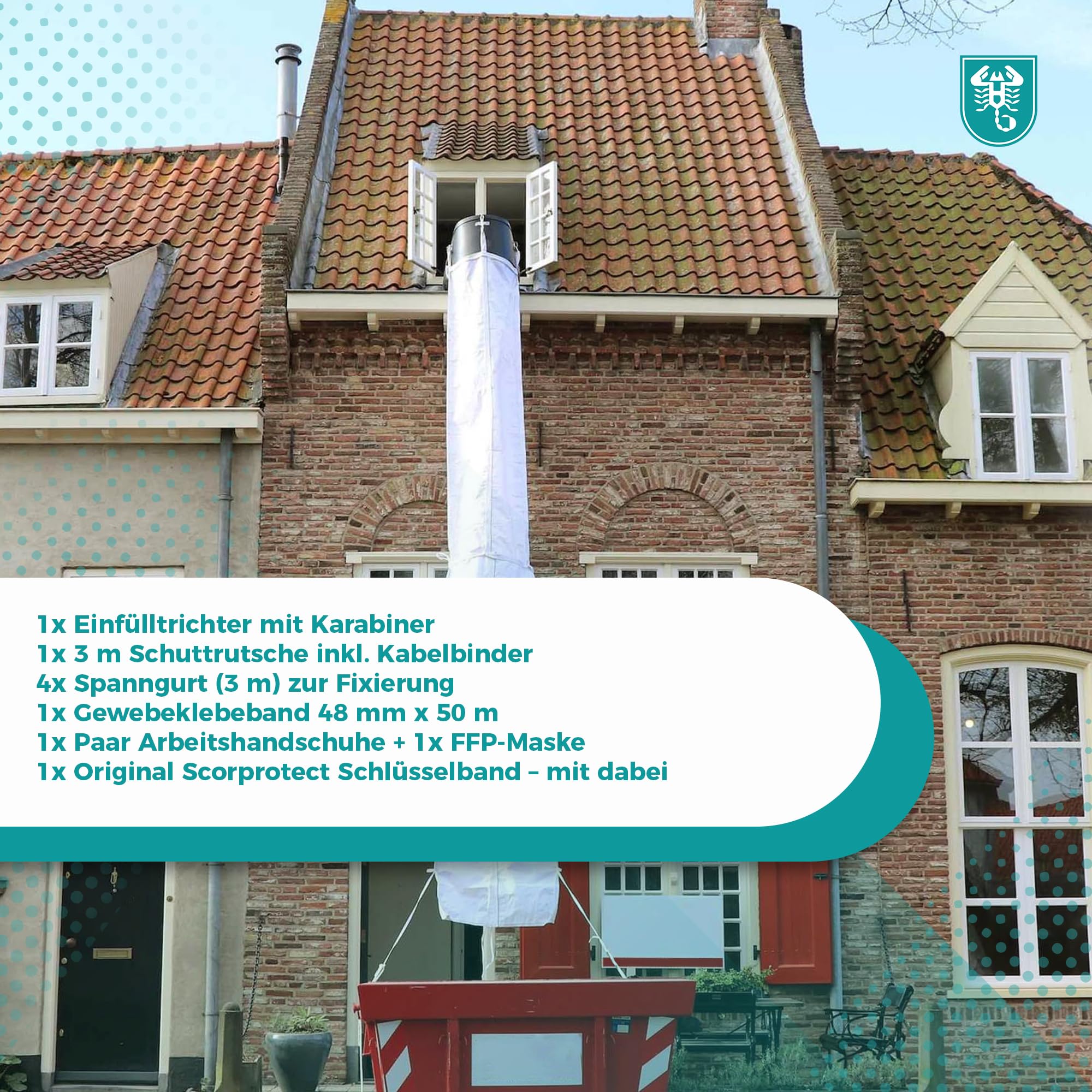Scorprotect® Schuttrutsche Bauschuttrutsche 3 m flexibel mit Einfülltrichter und Zubehör