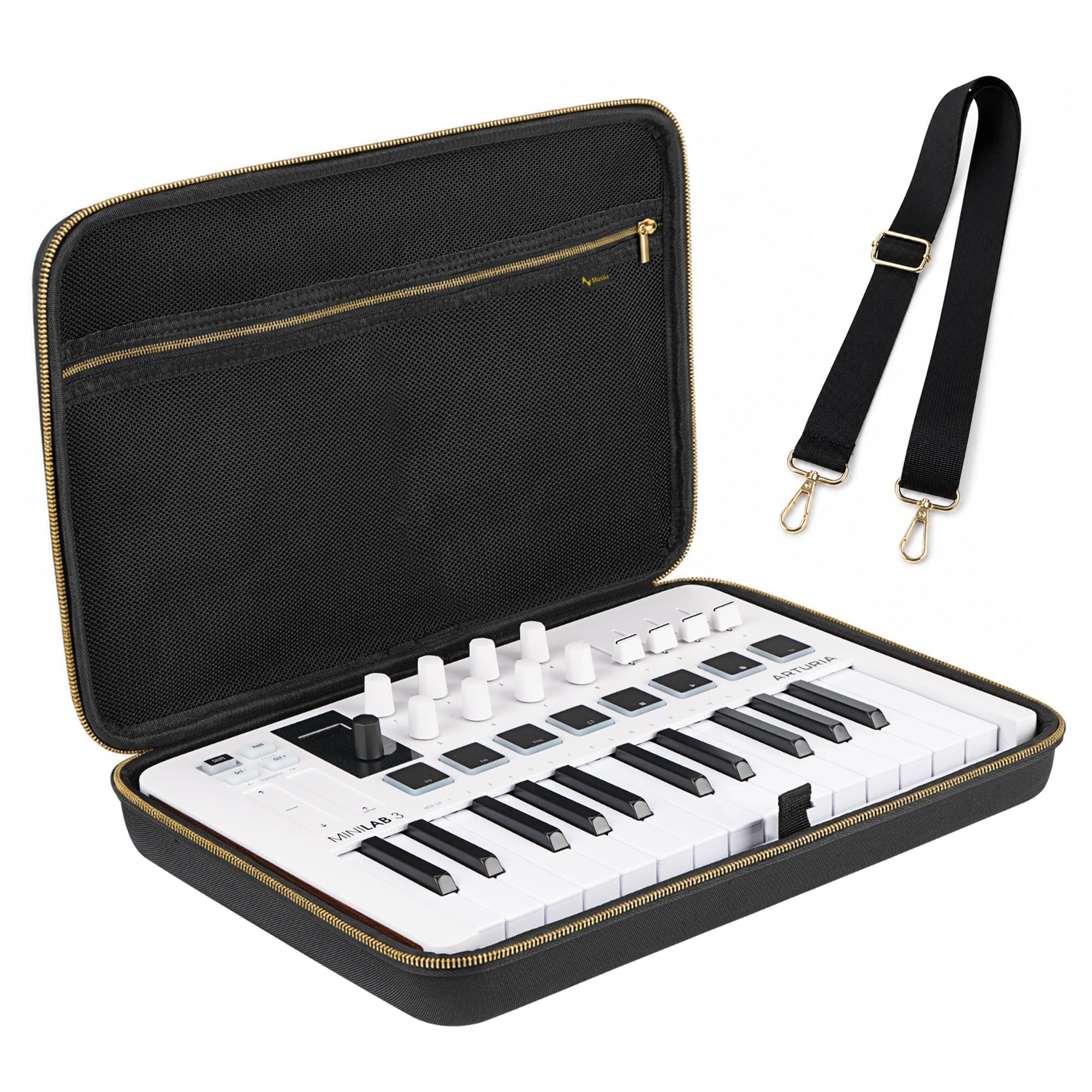 Musiin Custodia per controller tastiera MIDI di alta qualità, compatibile con Akai Mini IV, Arturia MiniLab 3, MiniLab MkII, sintetizzatore a 25 tasti, custodia protettiva portatile con tracolla (Gold