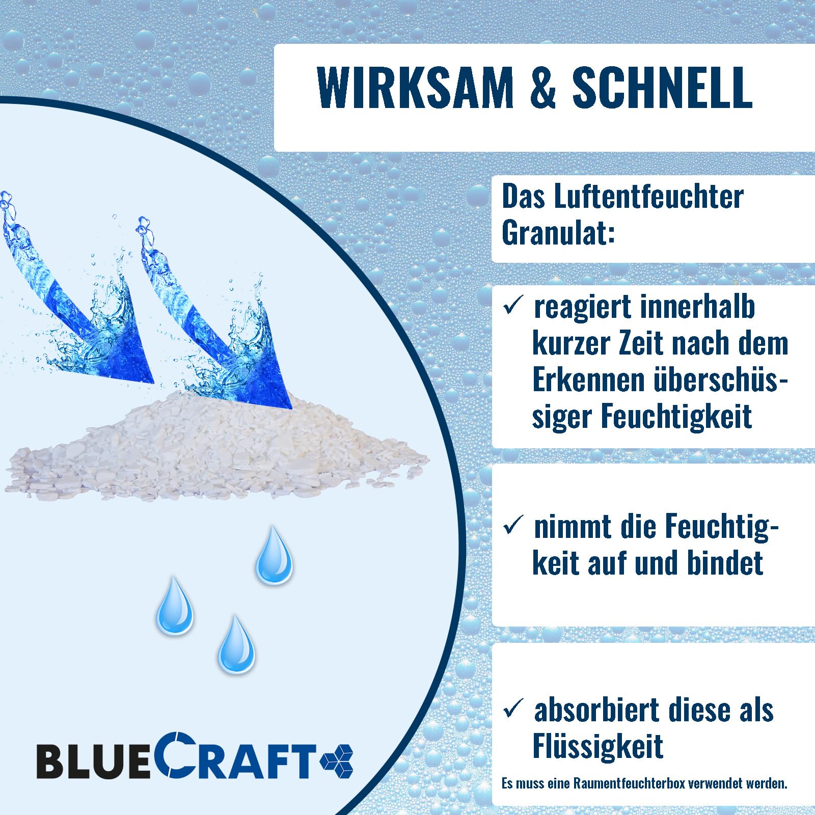 Bluecraft Luftentfeuchter Granulat 19,2 kg, 4 x 4,8 kg Raumentfeuchter Nachfüllpack im 5 L Eimer, Entfeuchter ohne Strom, Dehumidifier für Raum, Keller, Garage, Wohnwagen und Schrank