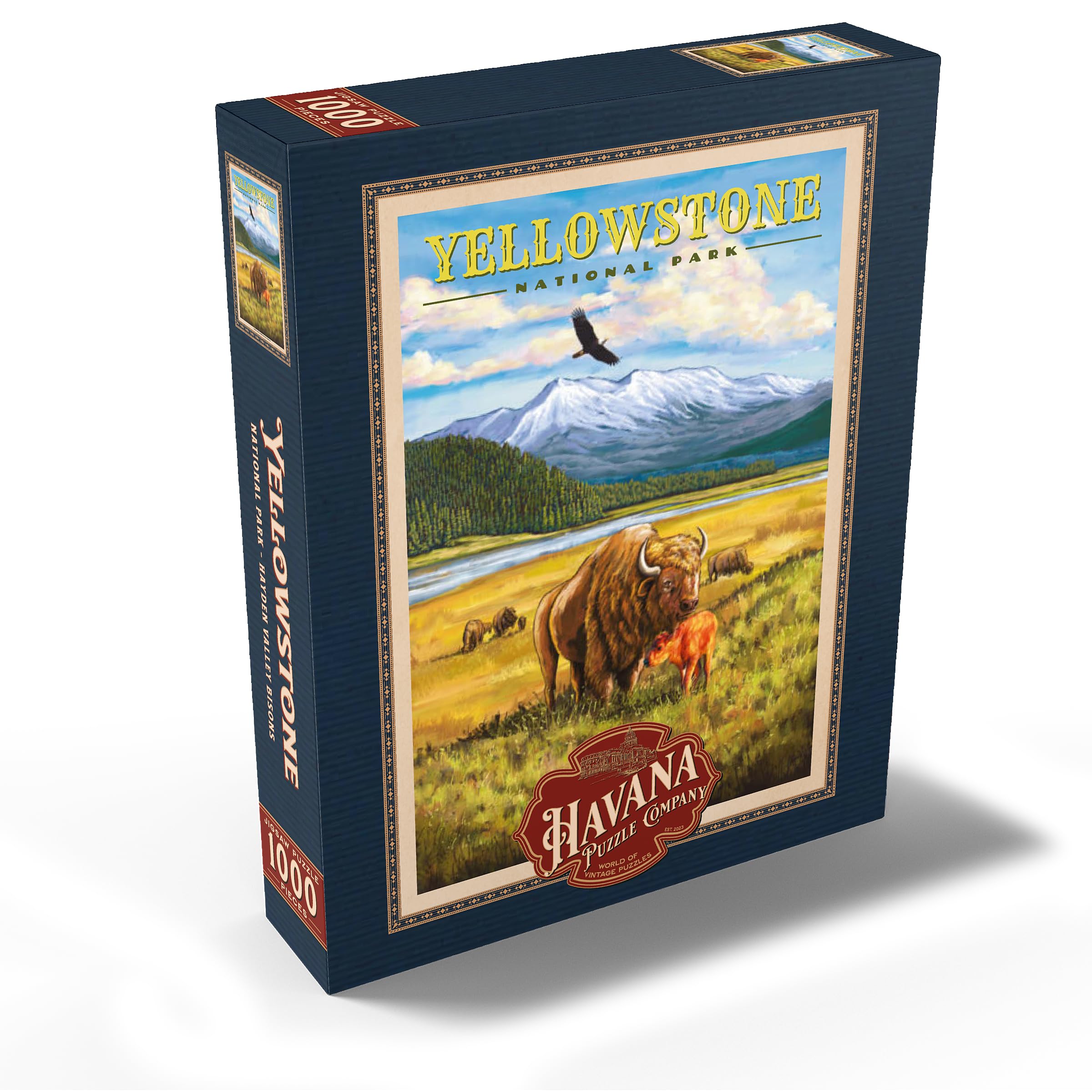 Yellowstone National Park – Hayden Valley Bisons, póster de viaje vintage – Rompecabezas premium de 1000 piezas para adultos
