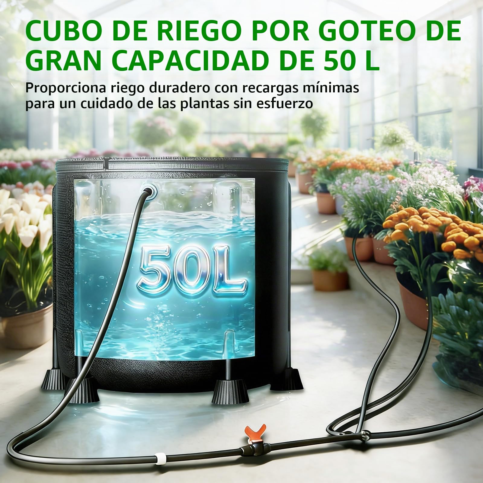 Sistema de riego automático, kit de riego por goteo con bomba de agua | 15 vatios y cubo de 50 litros, 4 bolsas de cultivo de tela no tejida, sistema de riego para vacaciones para jardín, plantas