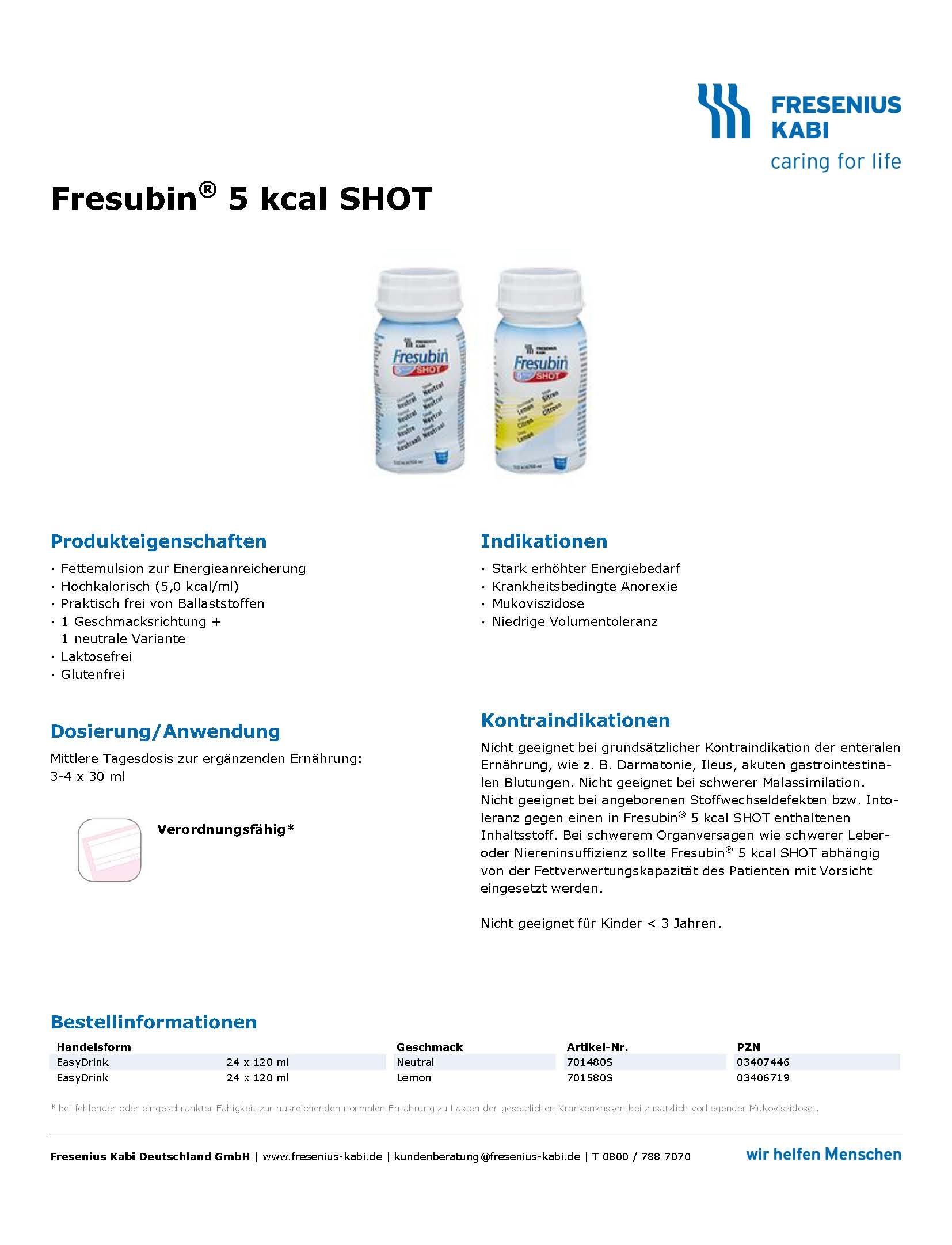 Fresubin® 5 kcal SHOT, 120 ml - hochkalorisch - geschmacksneutral - 24 Plastikflaschen