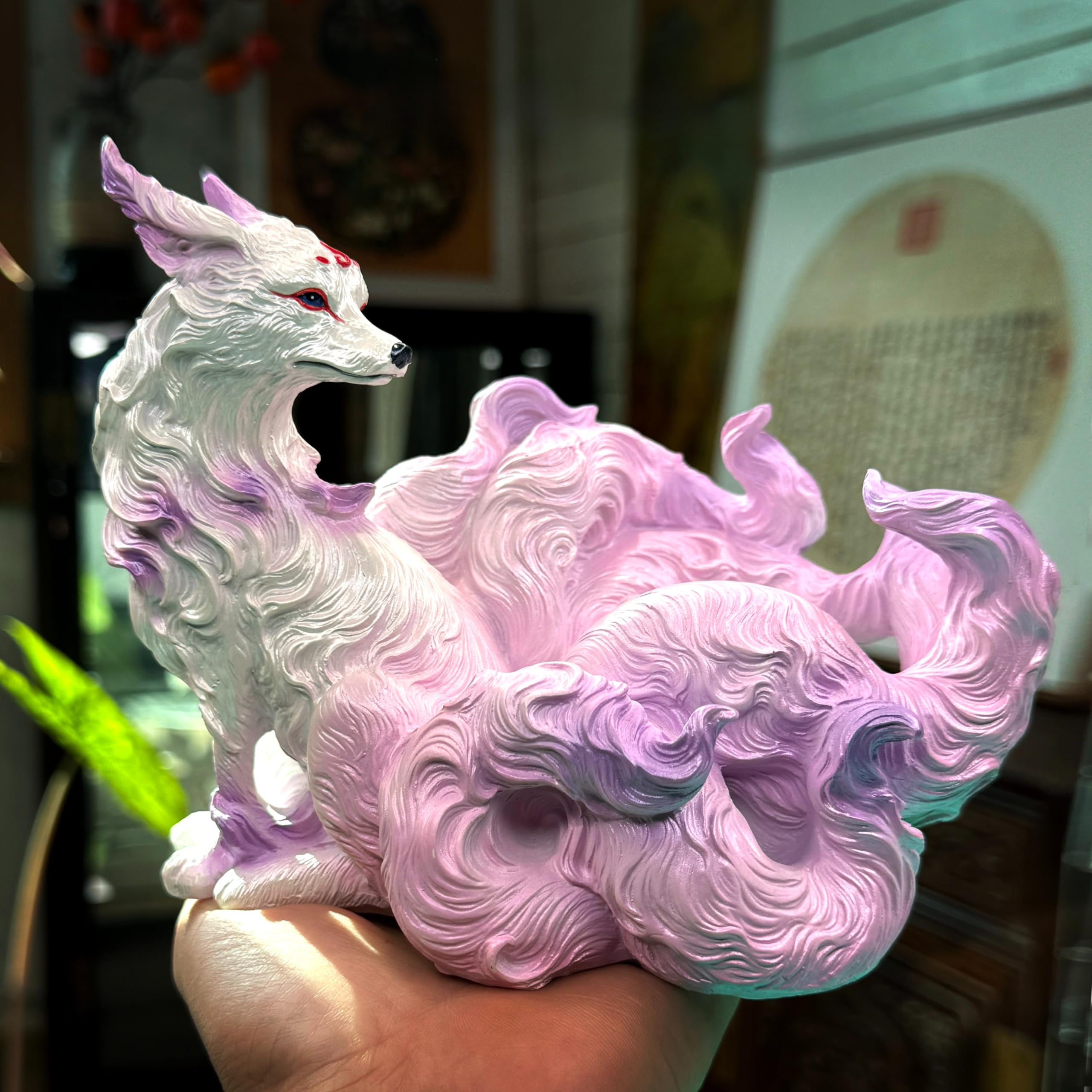 珍しいデザイン 九尾の狐 ローズクオーツ 彫り物 置物 縁起物 Amazon 