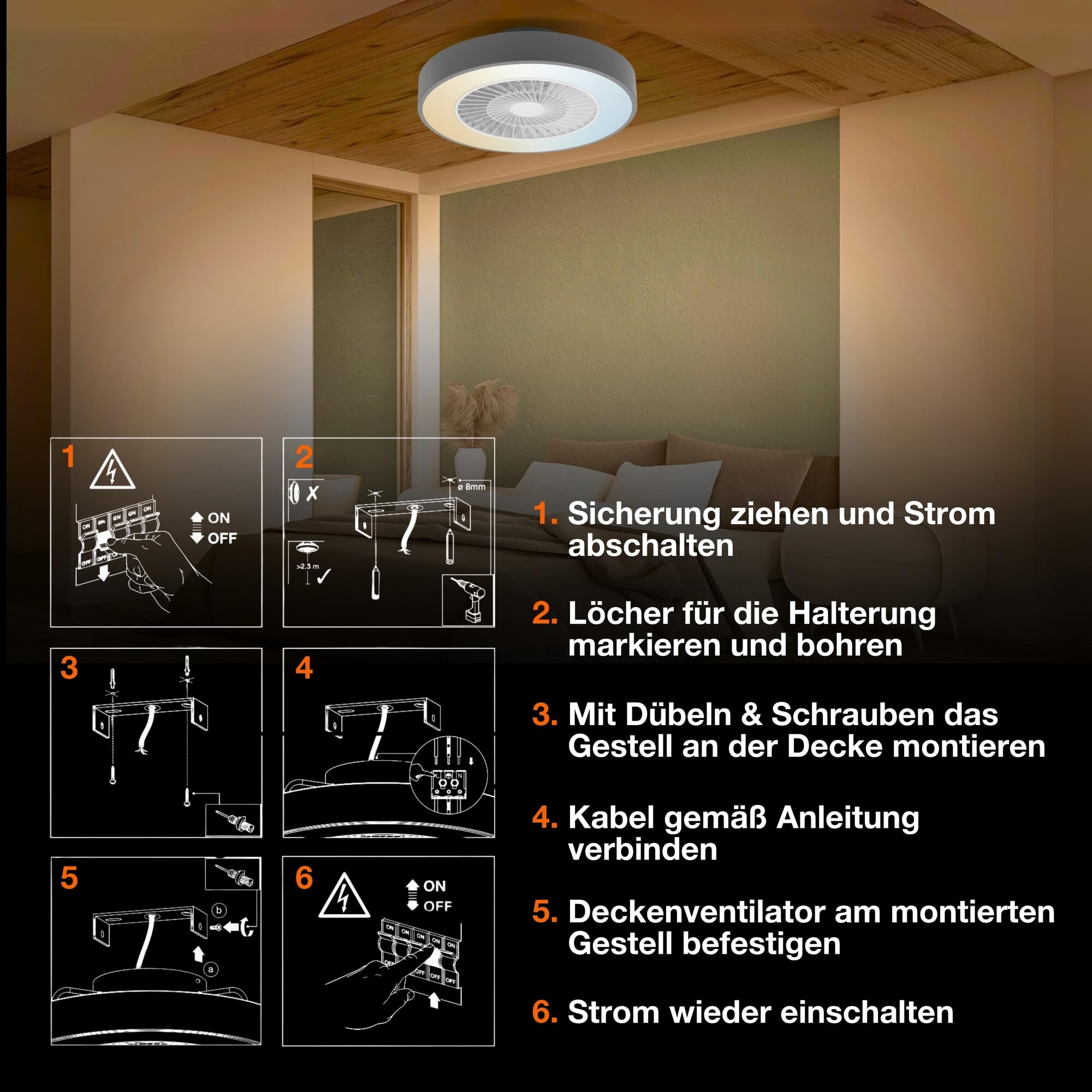 Osram SMART+ WiFi Ventilator mit LED Lampe Grau | SMART+ Wifi Ceiling Fan LED, Acrylnitril-Butadien-Styrol-Copolymer (ABS), Grau, 30000 h, 1-Pack