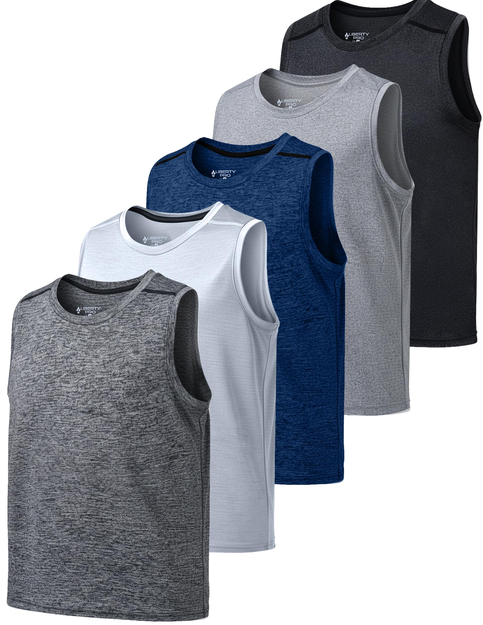 5 Pack Boys Dry-Fit Active Tank Tops Moisture-Wicking Athletic Sleeveless Shirts for Sports and Everyday Wear