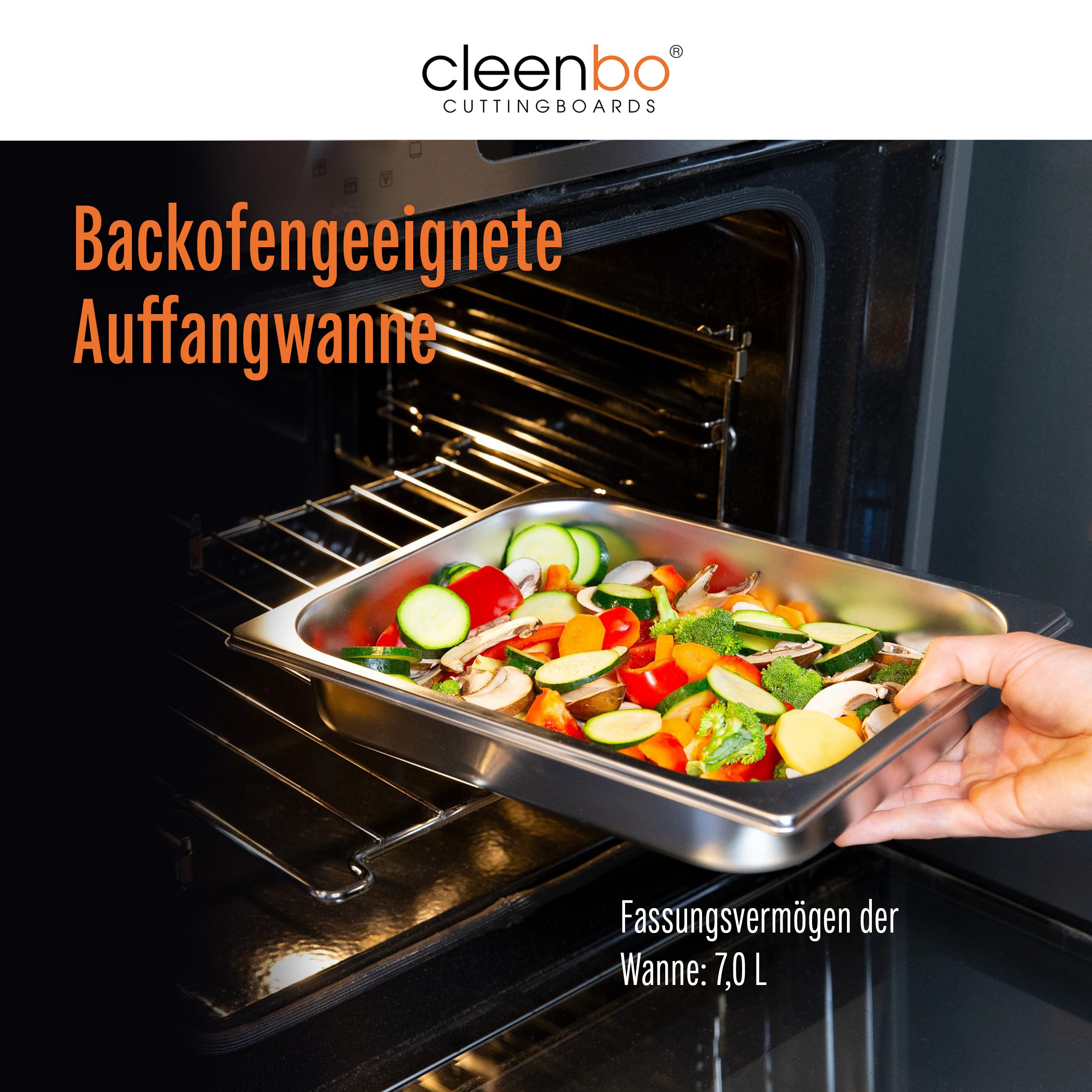 Schneidebrett Classic Oak Big bloc GN BBQ - Profi Holz Küchenbrett groß aus geölter Eiche - Hackbrett XXL mit Auffangschale - Edelstahl Auffangbehälter - Maße: 65 x 36 x 8,7 cm