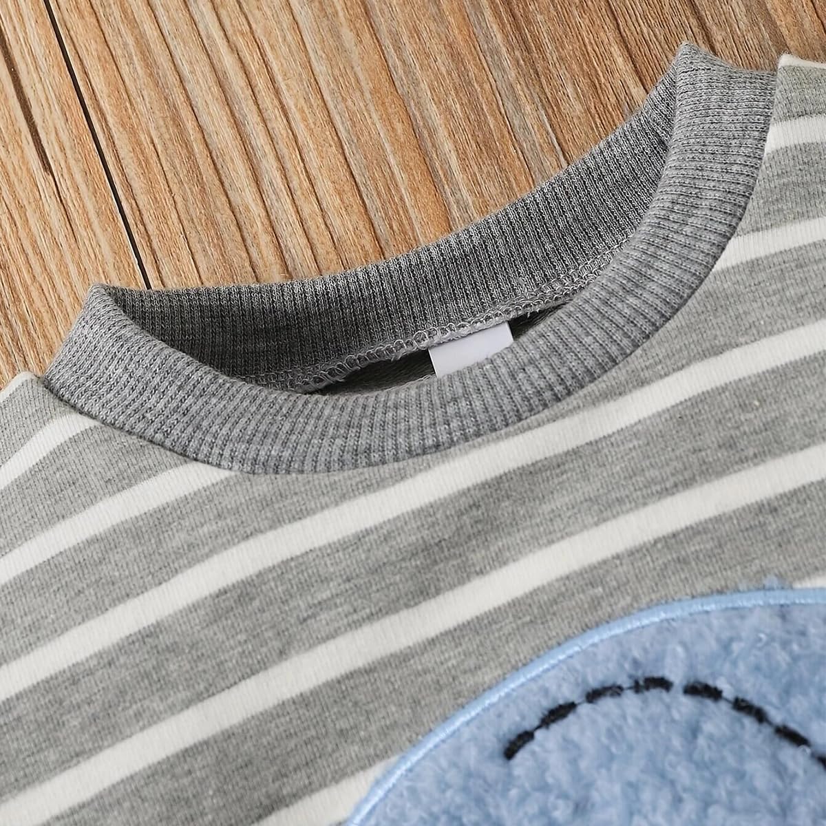 Conjunto de Otoño para Bebé Niño Pequeño Manga Larga Bordado de Elefante a Rayas Sudadera Top y Pantalón Vaqueros 2 Piezas Primavera Ropa de Trajes