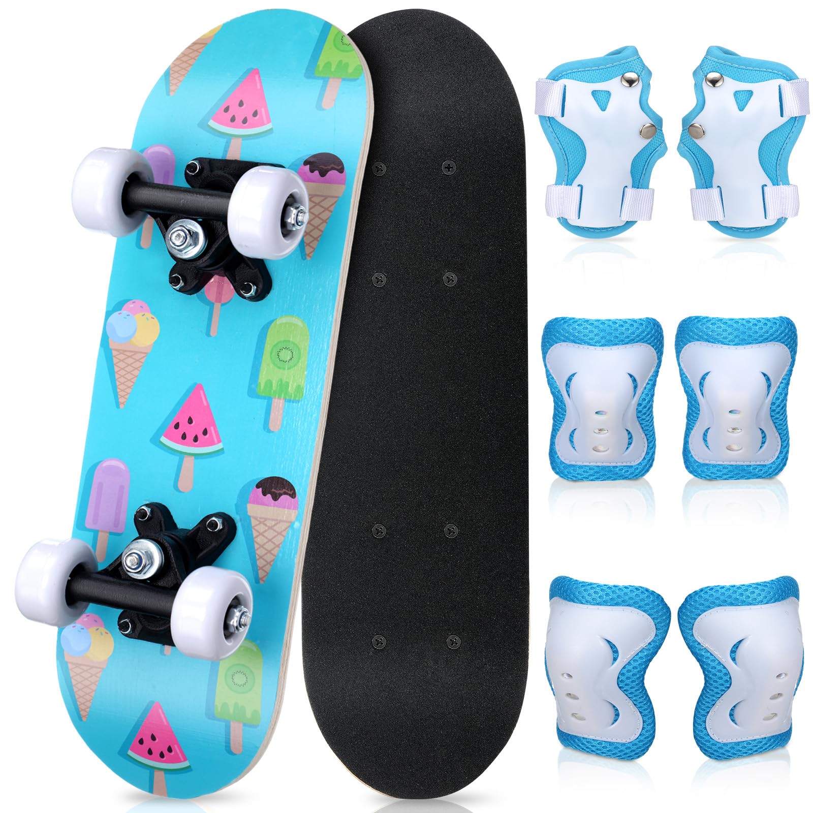 Photo 1 of Honoson 7 Pcs Skateboard for Toddlers Beginners Knee Elbow Pads Wrist Guards Gear Set (Ice Cream, Age 2-5 Kids 17 x 5'')