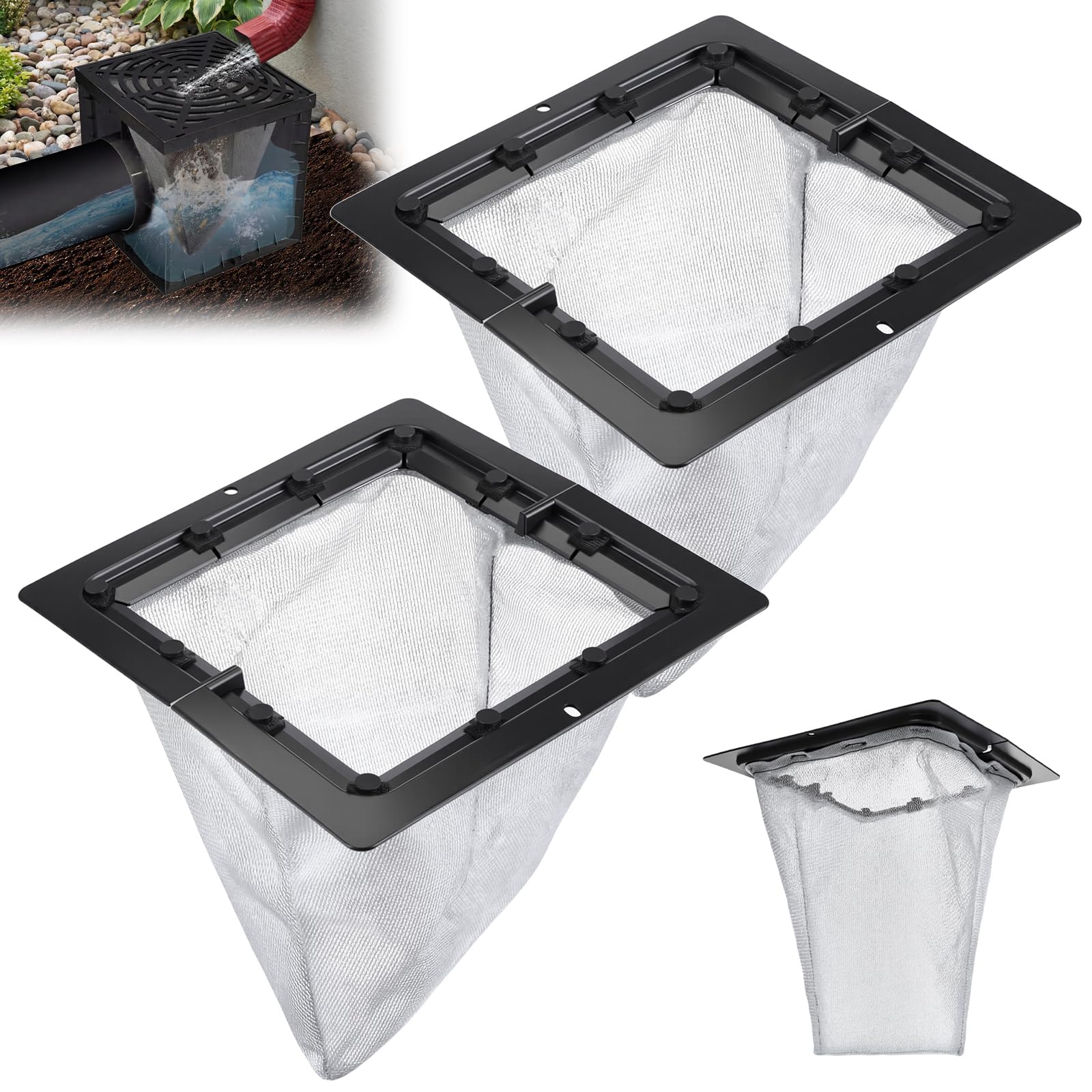 VIHOSE 2 filtros de drenaje cuadrados para lavabo, para sistemas de drenaje e infiltración sin obstrucciones de 12 pulgadas, configuración extraíble para jardín, césped, paisajismo y patios