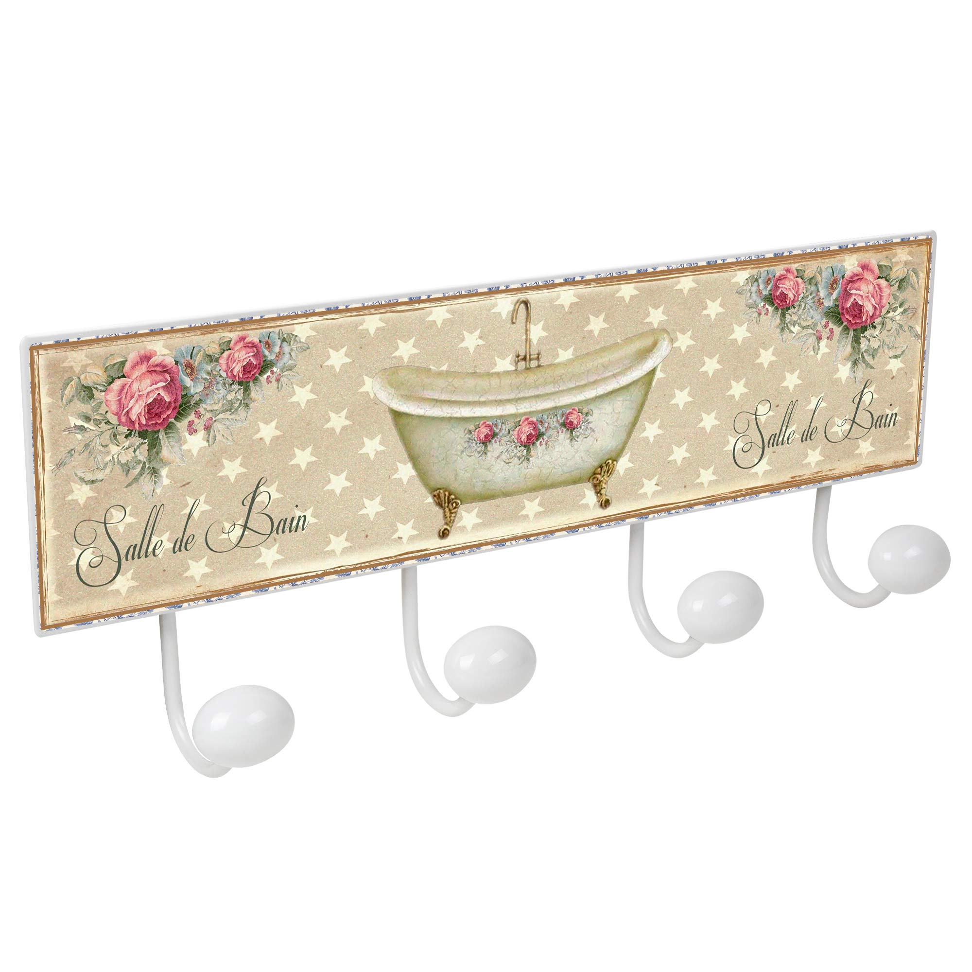 PERCHA pared metal diseño Retro Vintage decoración SALLE BAIN baño con 4 GANCHOS porcelana