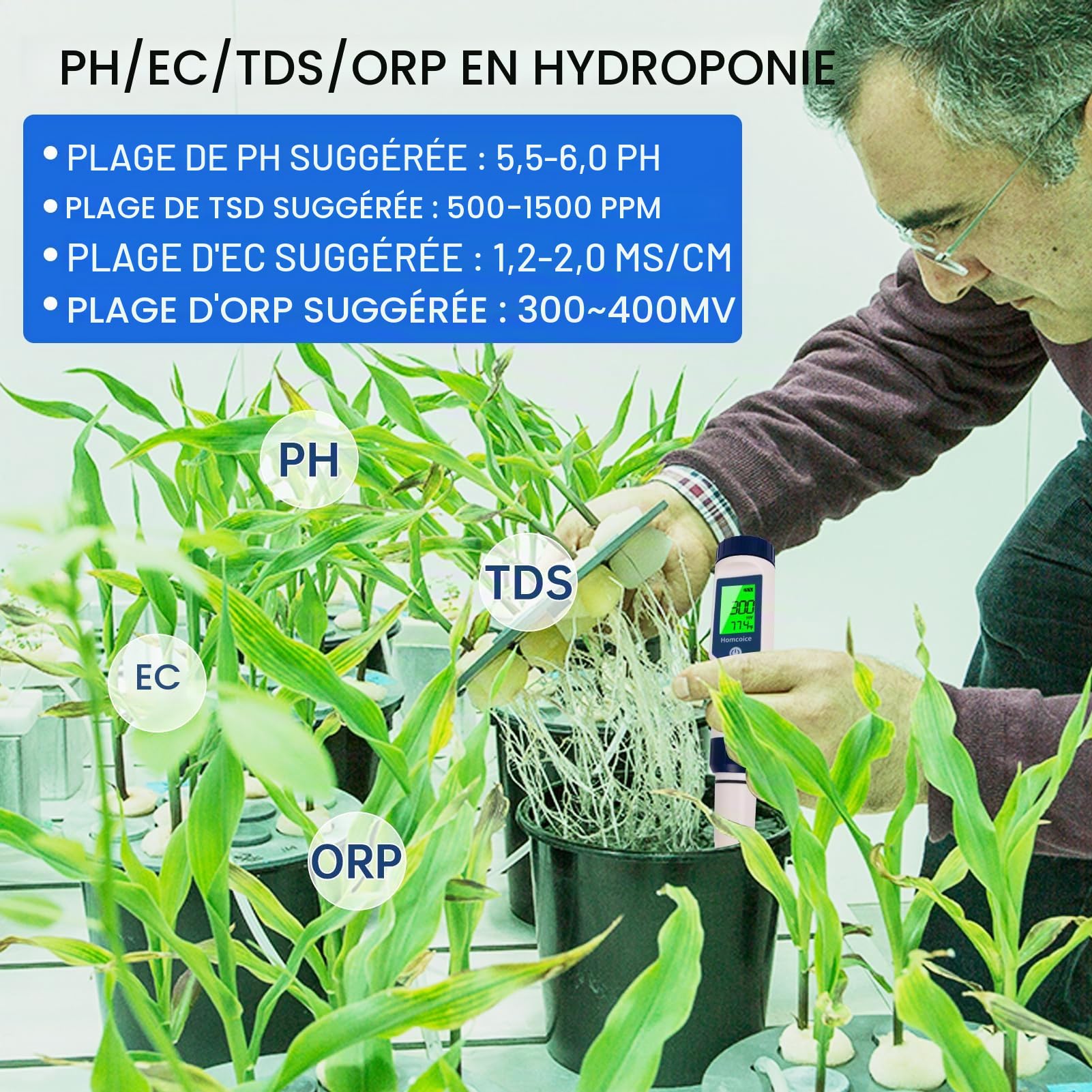 PH Mètre électronique 7 en 1 avec TDS EC Salinité S.G ORP Température, professionnel pH Mètre Piscine IP67 imperméable, 0.01 haute précision Testeur Analyse Eau de Spa avec fonction ATC