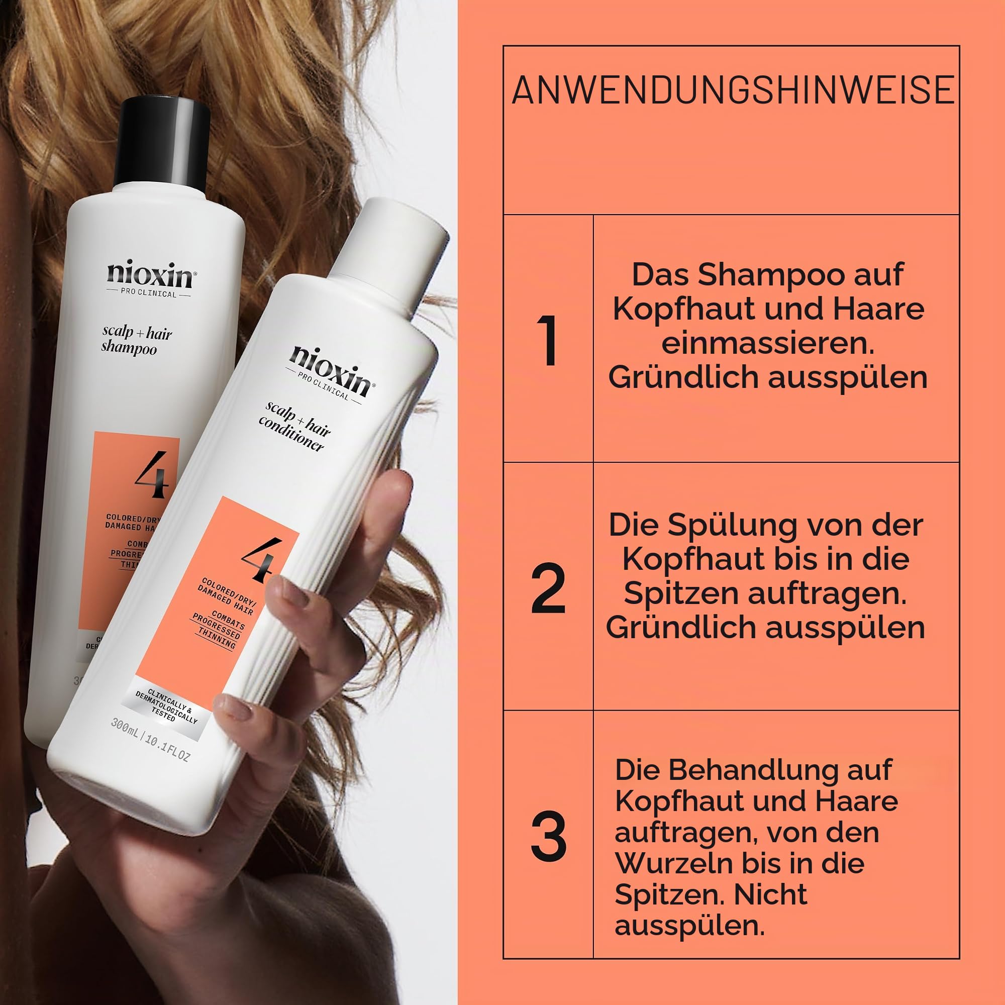 Nioxin Scalp + Hair Thickening System 4 Triphasisches Kit - Coloriertes/trockenes Haar mit erweiterter Ausdünnung - Shampoo, Conditioner, Behandlung für die Haut (300 + 300 + 100 ml)