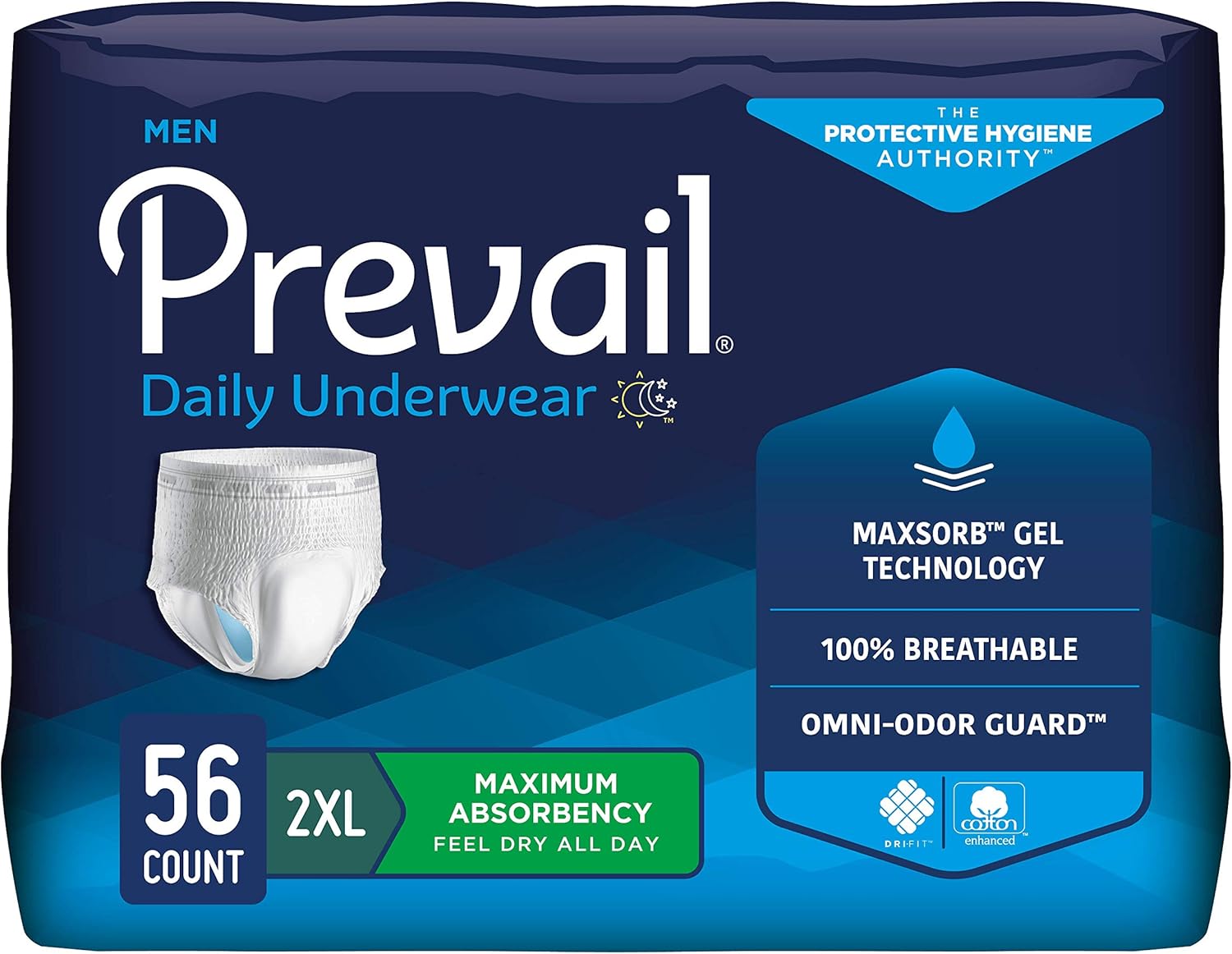 Prevail Incontinence Protective Underwear for Men, Maximum Absorbency, 2X-Large, 56 Count XX-Large