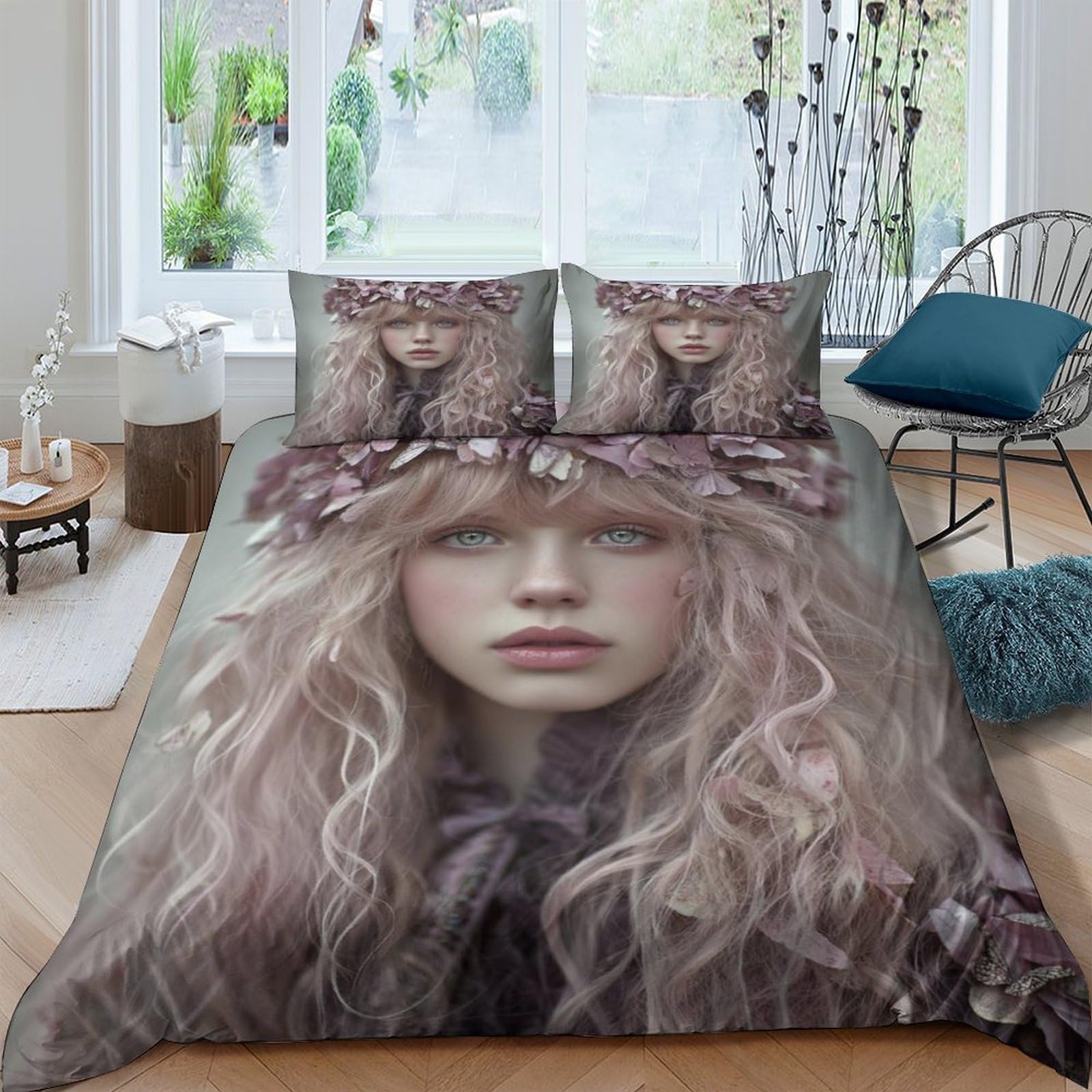 Ctjqhvkz Style-4 3D Printed Fantasy Wolf Fitted Sheet Microfiber Soft Breathable Forest Spirit Bed Cover For Bedroom Decor Protection Single（135X200cm）