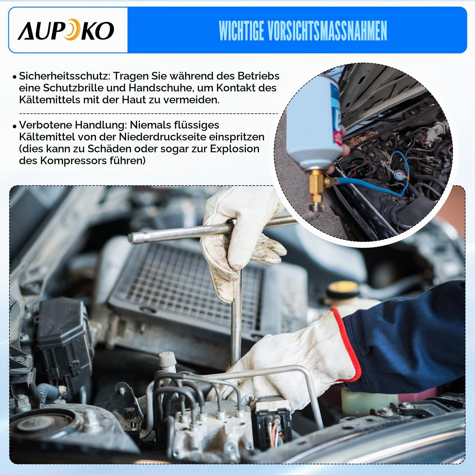 Aupoko R134A Autoklimaanlage Kältemittel Ladeschlauch Set - 150 cm Messschlauch mit 250 PSI Manometer & Schnellkupplung, Inklusive Can Tap Ventil für R134A/R12/R22, Ideal für Auto KFZ Klimaanlage