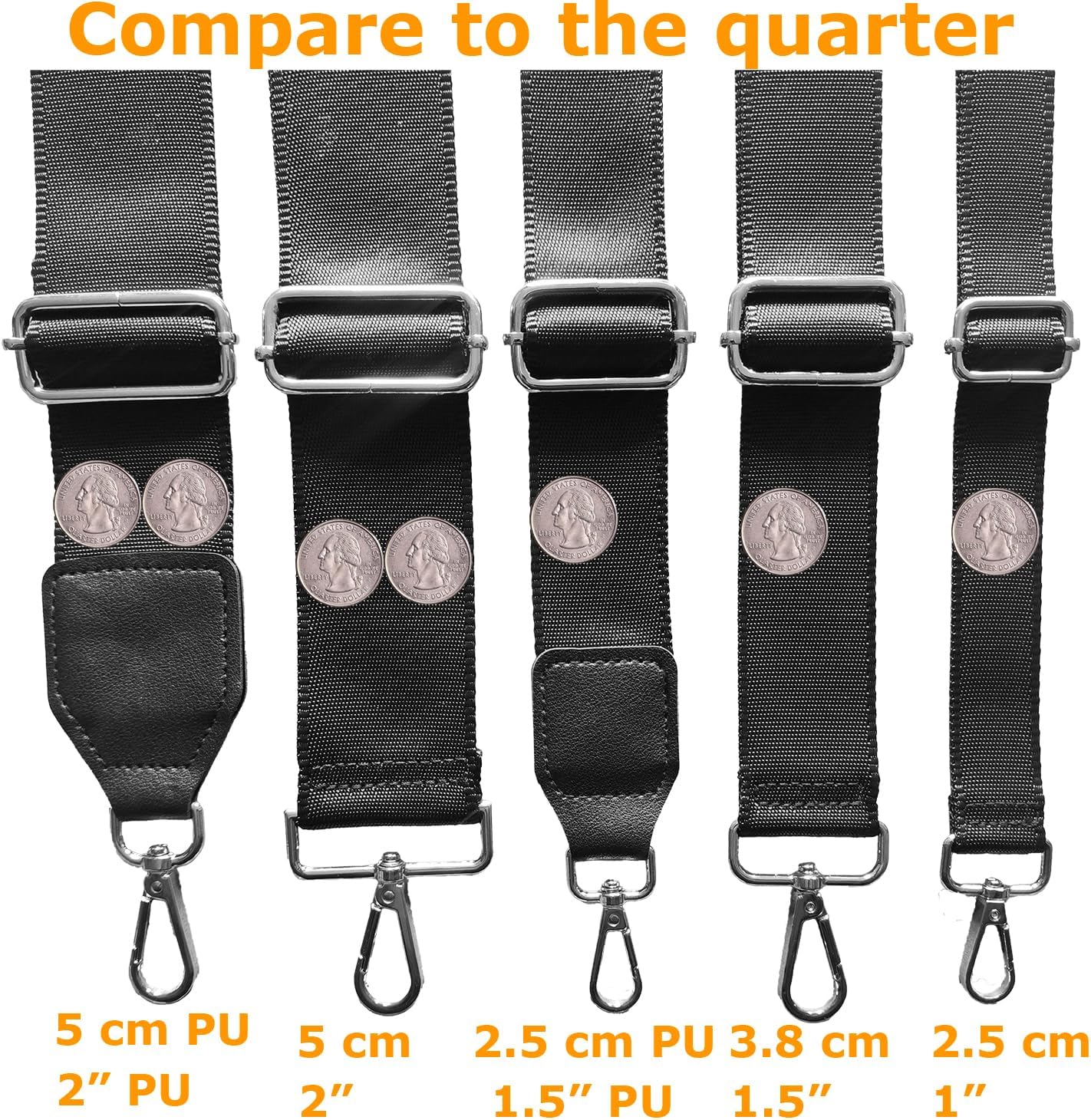 1" Wide Purse Straps Replacement Crossbody Bags Shoulder Guitar Strap for Handbags Sports Laptop Duffel Canvas Camera Bag - Black Belt,Silver Clips - Image 5