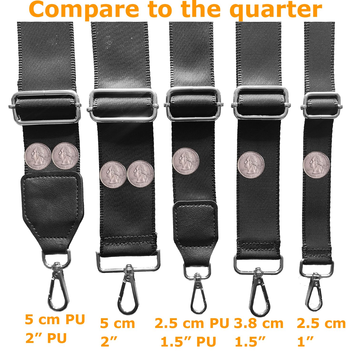 Correas de repuesto de 2 pulgadas de ancho, correa cruzada de hombro para guitarra, bolsos, deportes, laptop, bolsa de lona para cámara, cinturón negro, clips dorados