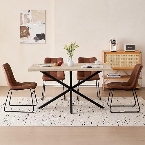 Miniatura 6 de Mesa de comedor de 55.1 pulgadas para 2 4 personas, pequeña mesa de cocina rectangular moderna de mediados de siglo con patas cruzadas de metal para