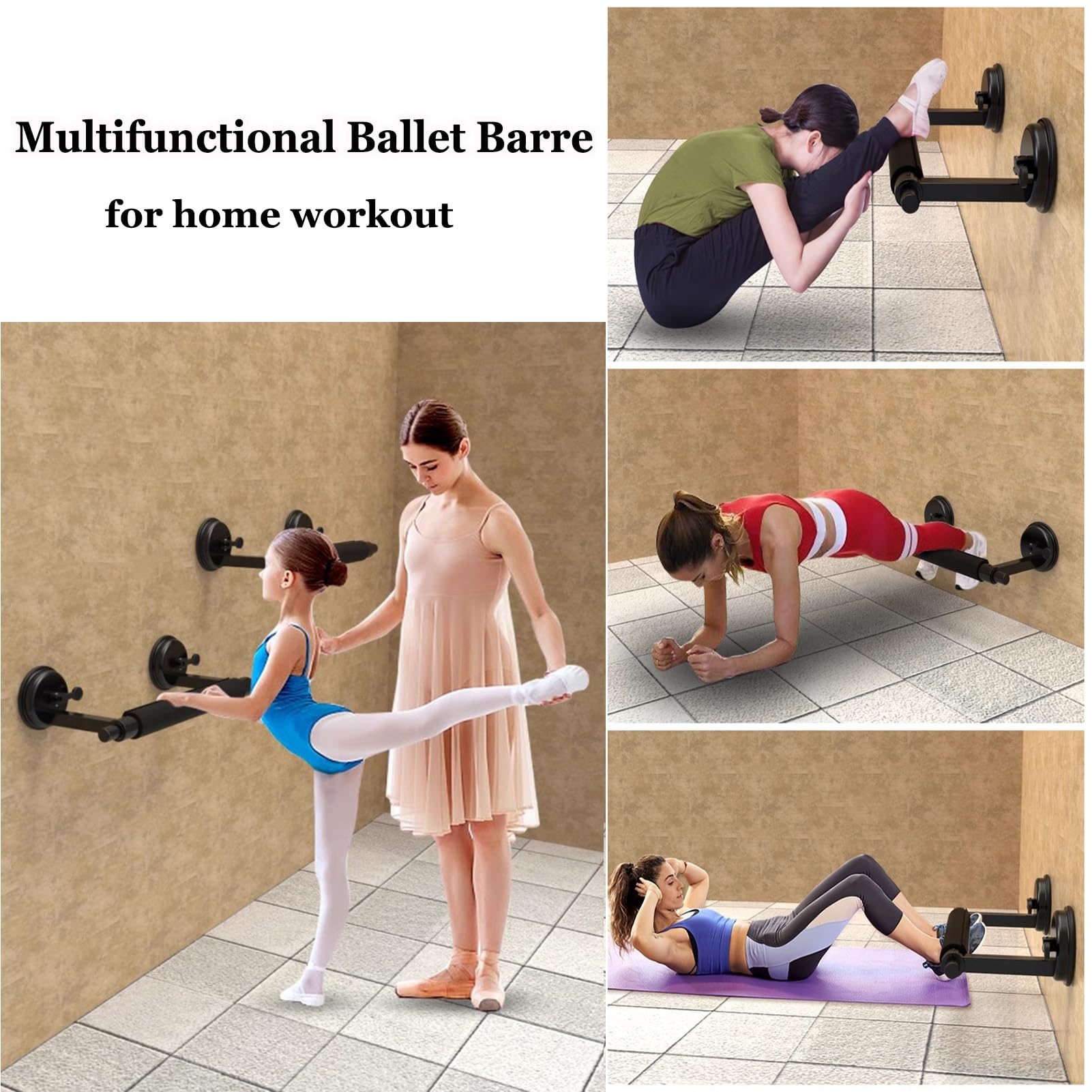 Barra de Ballet para Casa Barra De Ballet Portátil Con Ventosa, Barra De Baile De Montaje En Pared Ajustable En Altura Para Ejercicios De Equilibrio De Ballet Y Entrenamientos De Barra En Casa