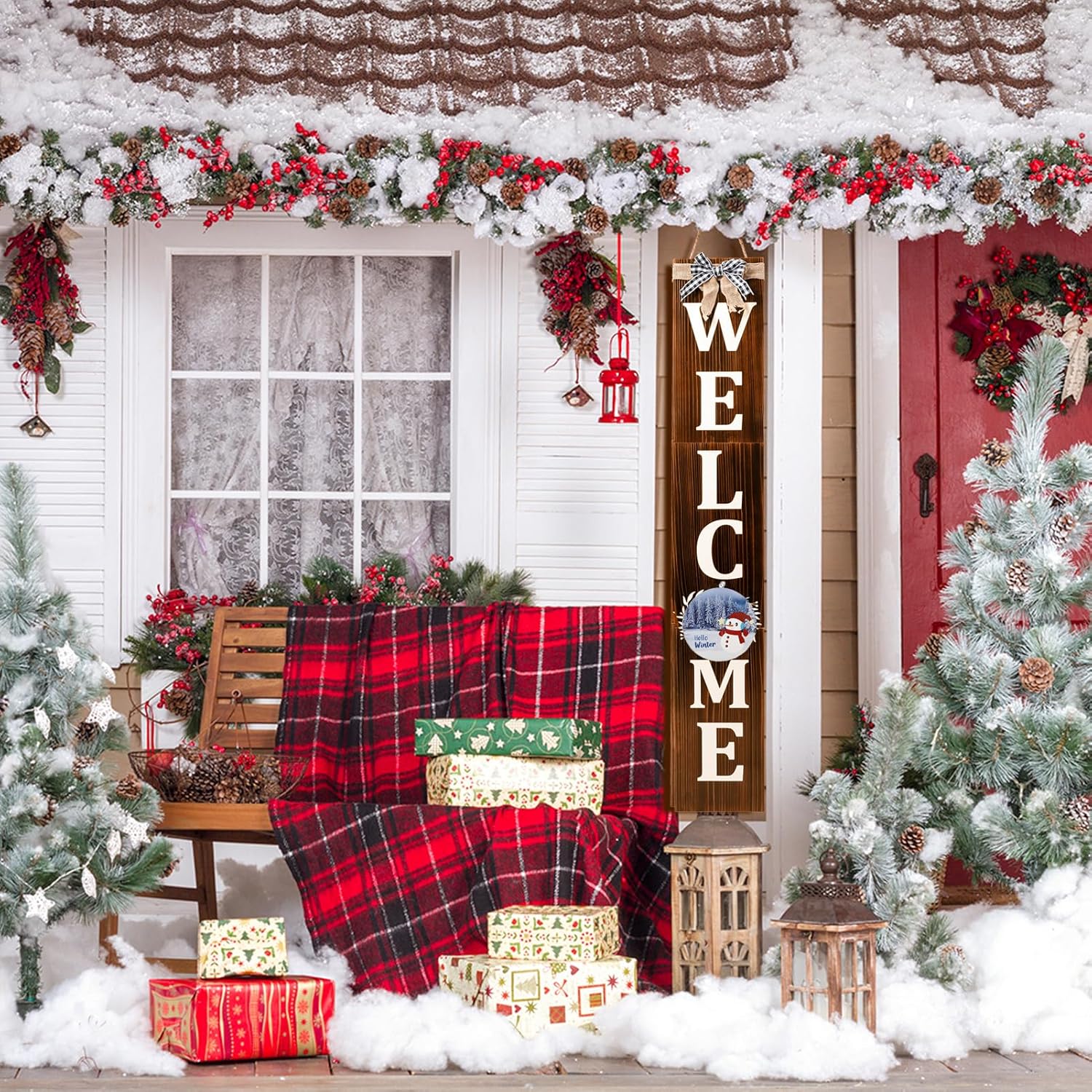 Welcome Sign for Front Porch– 47inch,Wooden Interchangeable Vertical Home Wall Decor,Standing and Hanging Farmhouse Outdoor Indoor Decor Welcome Door Sign for Fall Harvest Halloween Christmas