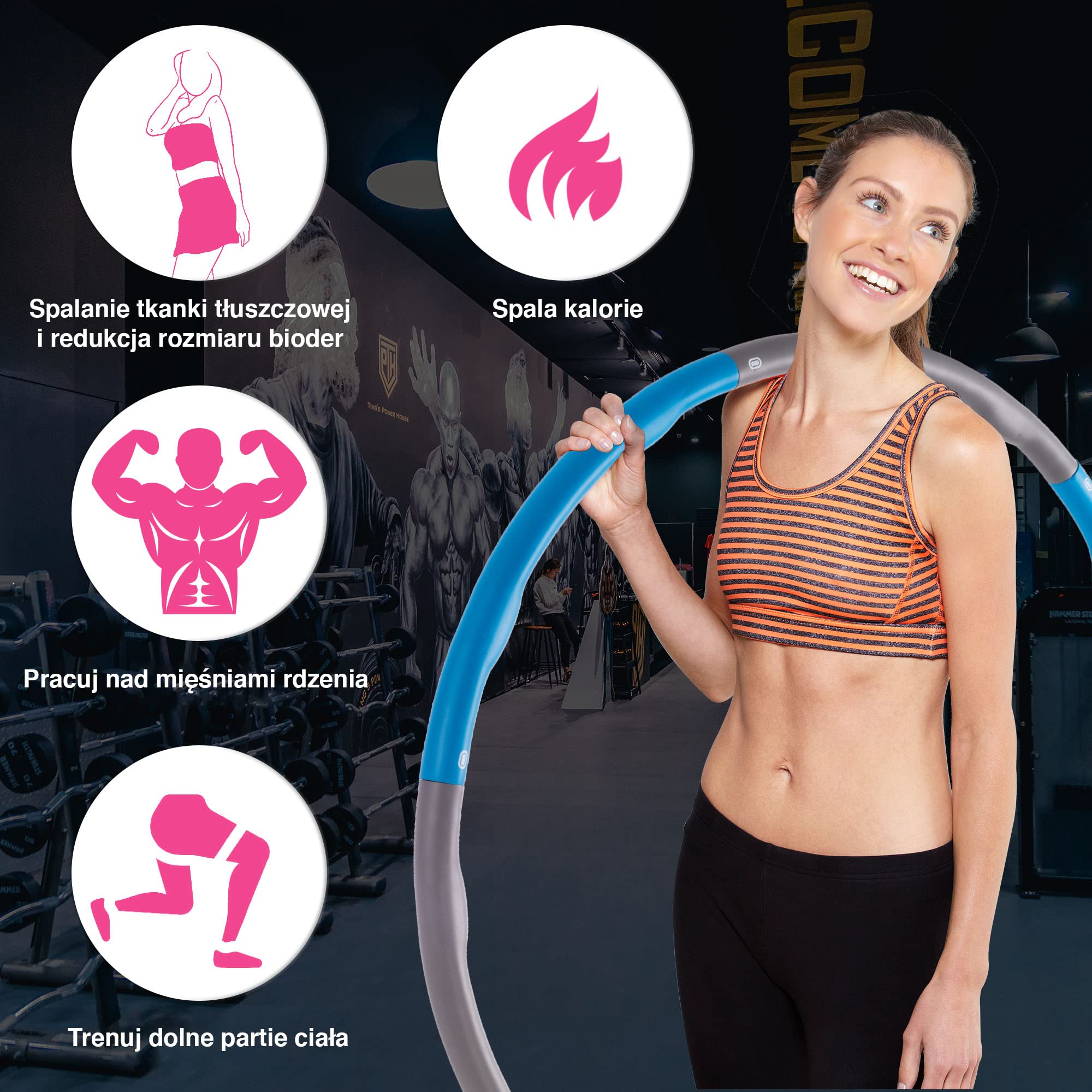 Ultrasport Hula Hoop, dla wzmocnienia mięśni pleców i brzucha, 6 zazębiających się części, miękka Pianka, mniejsza ilość wyprysków, dla początkujących i zaawansowanych użytkowników