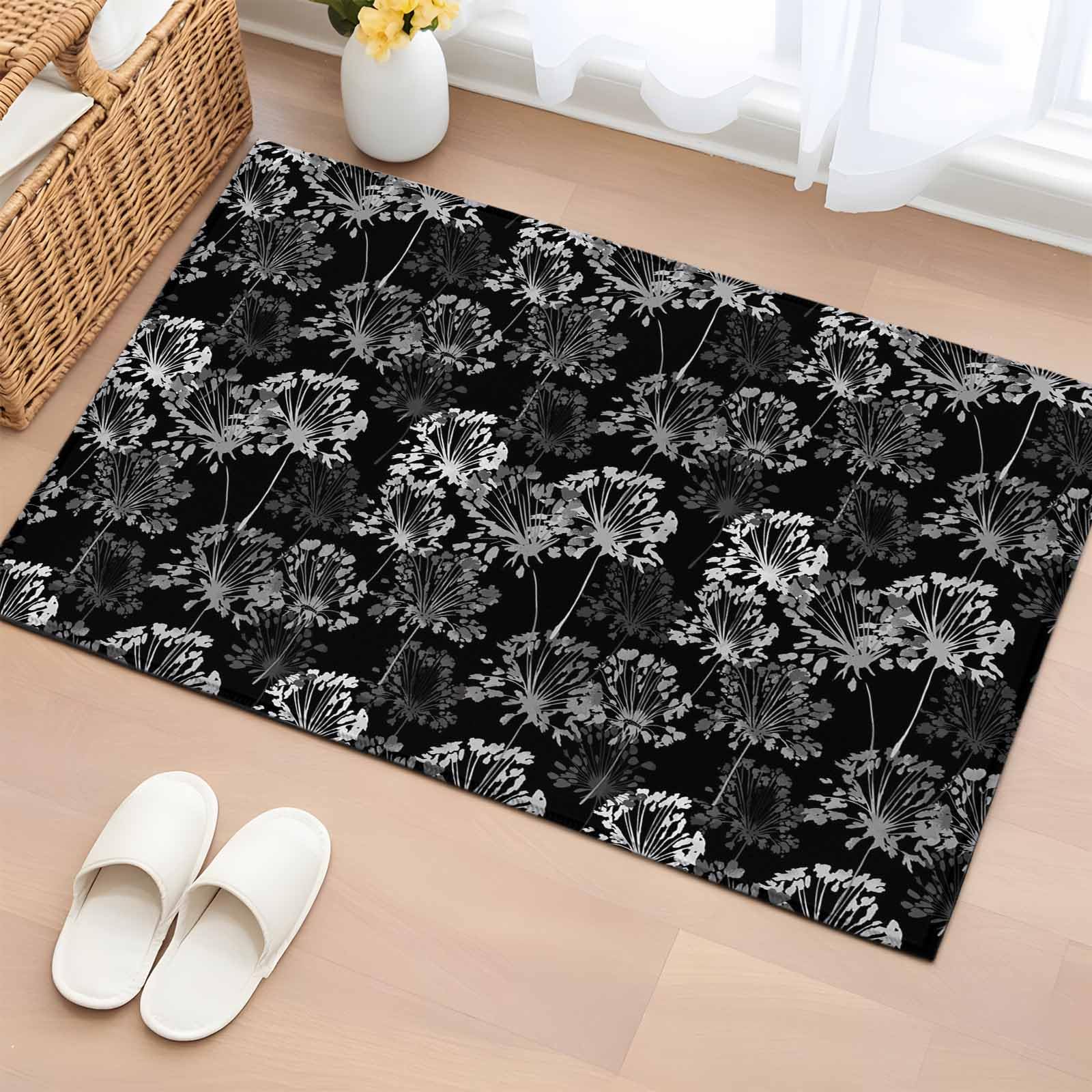 Area Rugs 2x3 for Living Room, Vintage Floral Non Slip Washable Rug Runner, Black Dandelion Plants Country Botanical Low Pile Indoor Floor Carpet Mat Bathroom Rugs for Bedroom, Kids Room