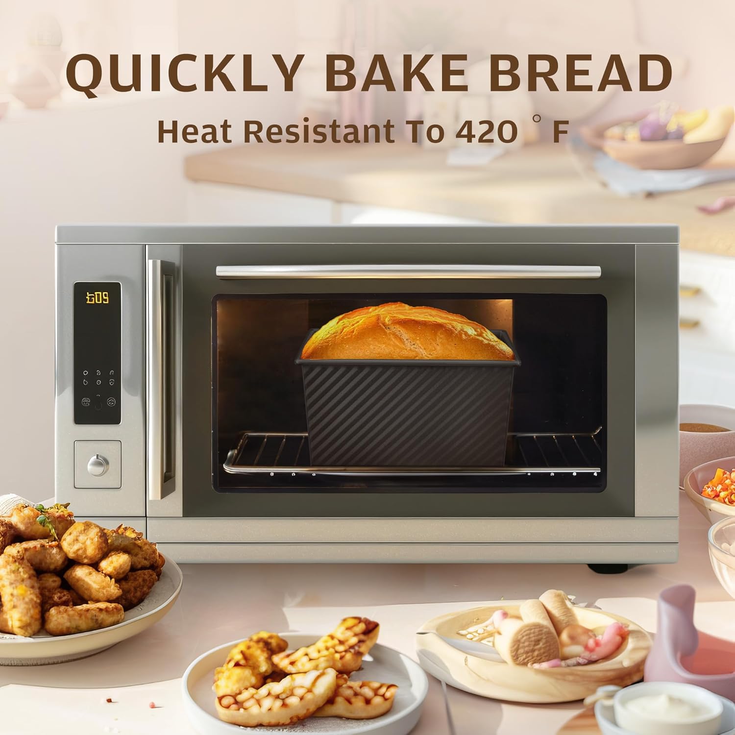 KITESSENSU Carbon Steel Pullman Loaf Pan with Lid, 1 lb Dough Capacity, Black, Non-Stick, Bread and Toast - Image 3