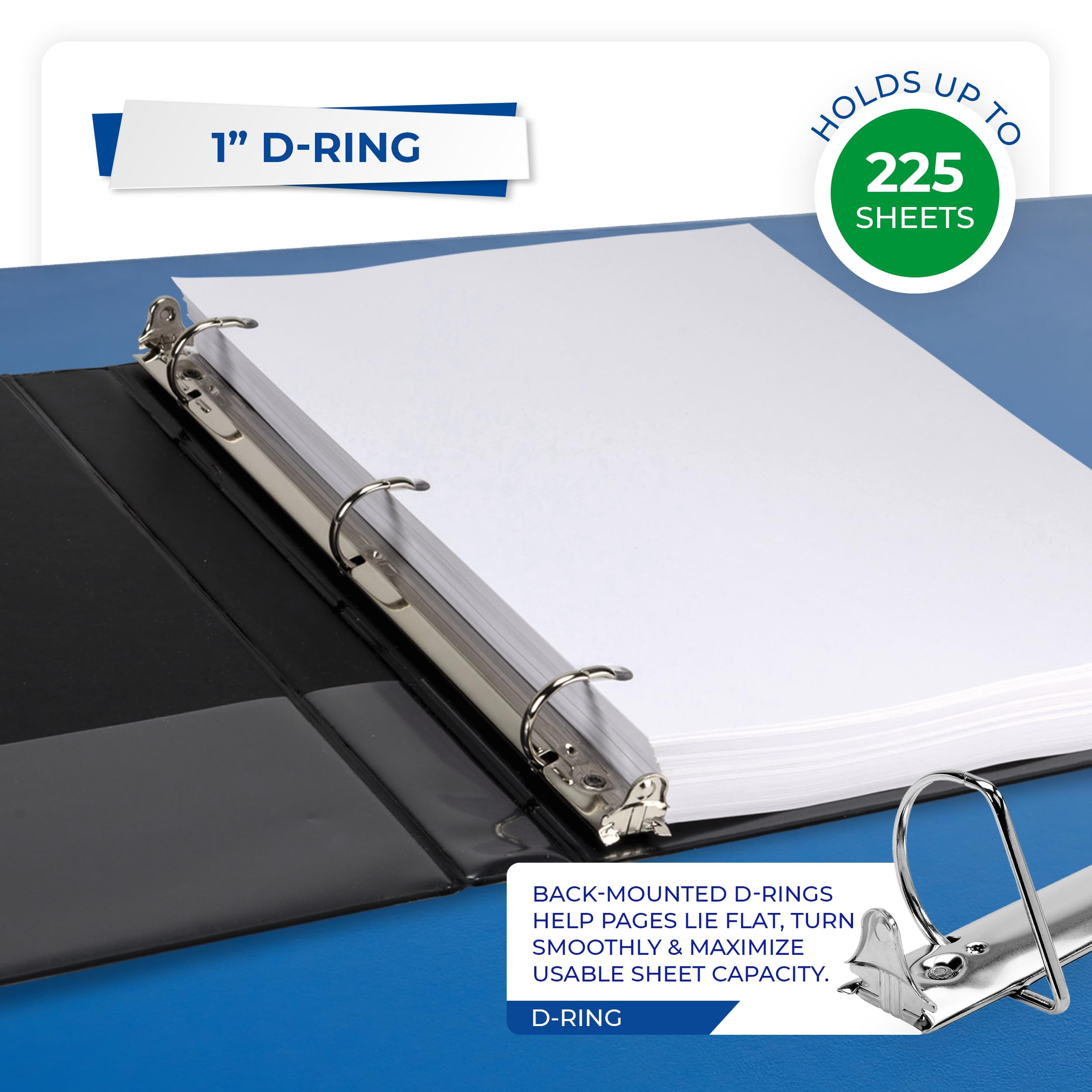 Samsill Lot de 12 classeurs durables à 3 anneaux fabriqués aux États-Unis, classeur à anneaux en D de 2,5 cm, peut contenir 225 feuilles, couverture transparente personnalisable, assortiment de base,