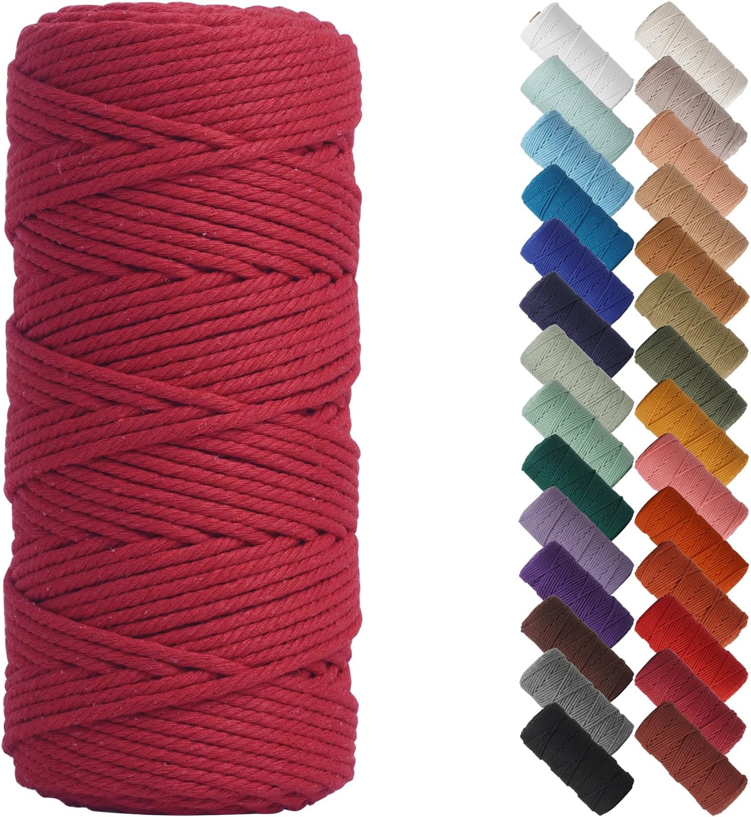 NOANTA Red Macrame Cord 3mm x 109yards, Colored Macrame Rope, Cotton Rope Macrame Yarn, Colorful Cotton Craft Cord for Wall Hanging, Plant Hangers, Crafts, Knitting