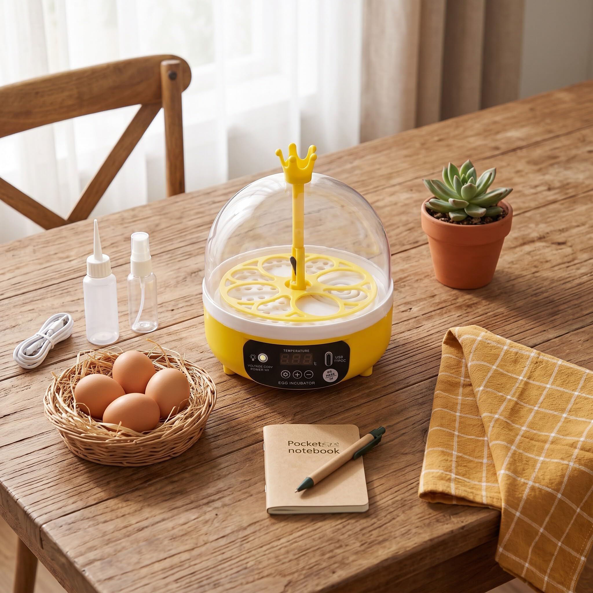 Zerodis Mini Incubatrice per Uova, Materiale ABS, Controllo Automatico della Temperatura, Macchina da Cova per Uova di Gallina e Anatra, 7 Watt, Ideale per Uso Domestico (Svolta automatica)