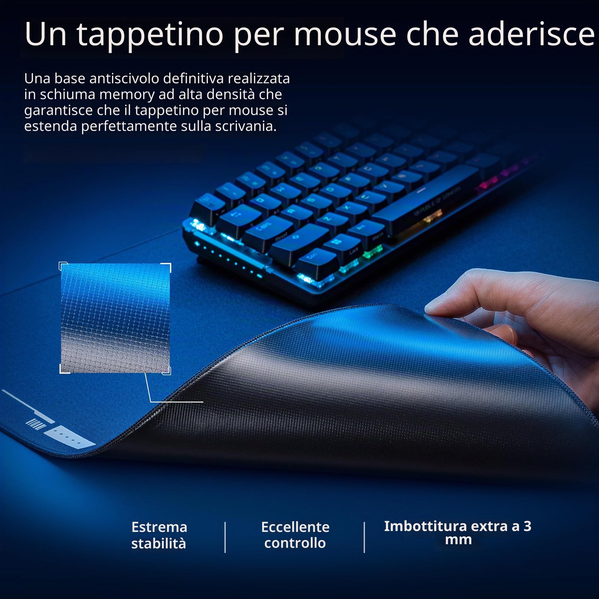 ASUS ROG Hone Ace XXL Tappetino per mouse da gaming, base in memory foam ad alta densità, materiale in tessuto ibrido, 400 x 900 x 3 mm, per giochi Esports e FPS, nero