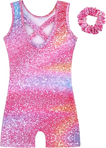 HOZIY Gymnastics Leotards for Girls with Shorts Biketards Dance Tumbling Outfits Matching Scrunchies 1-12 Years Old