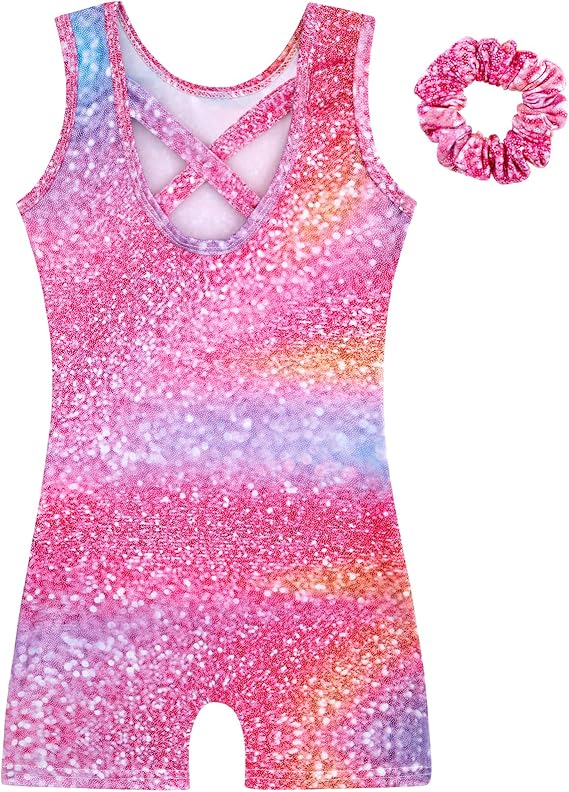 HOZIY Gymnastics Leotards for Girls with Shorts Biketards Dance Tumbling Outfits Matching Scrunchies 1-12 Years Old