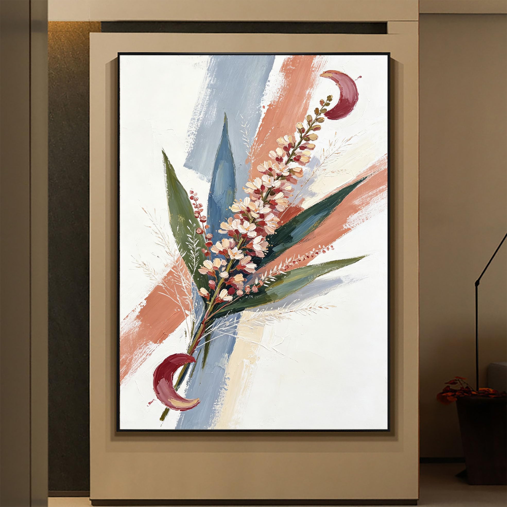 LCDIUDIU Dipinto Ad Olio Floreale Materico Dipinto A Mano, Senza Cornice, Bouquet Di Fiori Astratto Su Tela, Opera D'Arte Botanica Moderna, Decorazione Murale per Soggiorno E Camera da Letto, 90X130