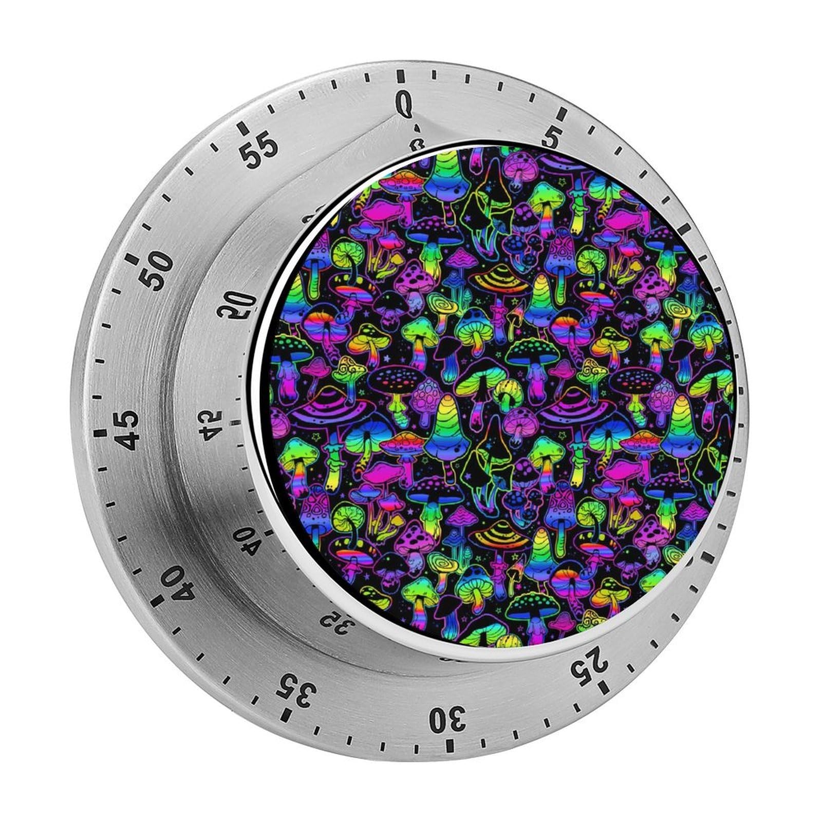 Neon Mushrooms Pattern Purple Circular Rotating Timer, Suitable for Kitchen and Bedroom