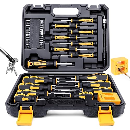 Magnetic Screwdrivers Set with Case, Amartisan 43-piece Includs Slotted, Phillips, Hex, Pozidriv,Torx and Precision Screwdriver Set, Magnetizer Demagnetizer Tools, Tools for Men