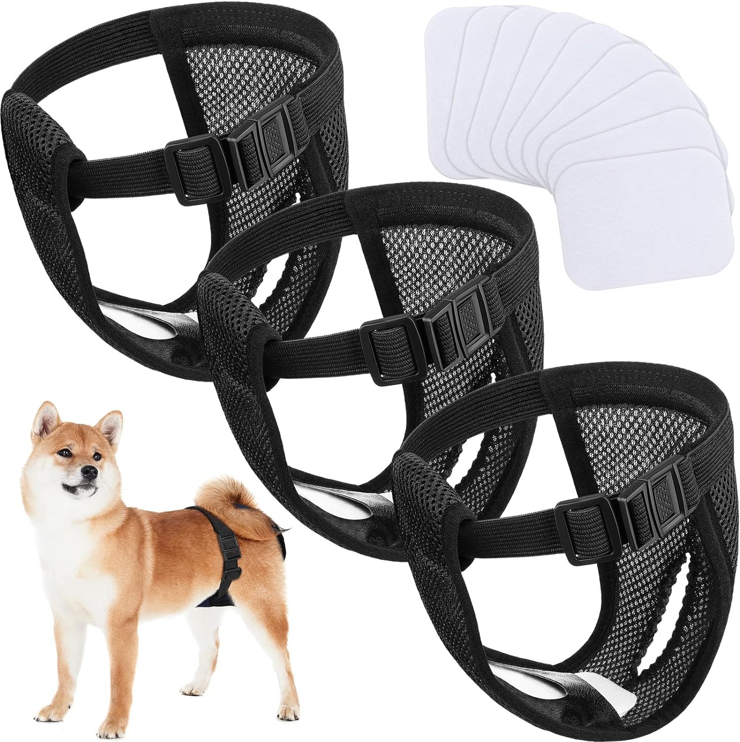 NALACAL 3 Pack Dog Season Pants Dog Nappies, with 9 Sanitary Pad, Washable Protective Trousers, for Female Dogs in Heat Monthly Bleeding, Washable Protective Pants, Female Dog Nappies (L)